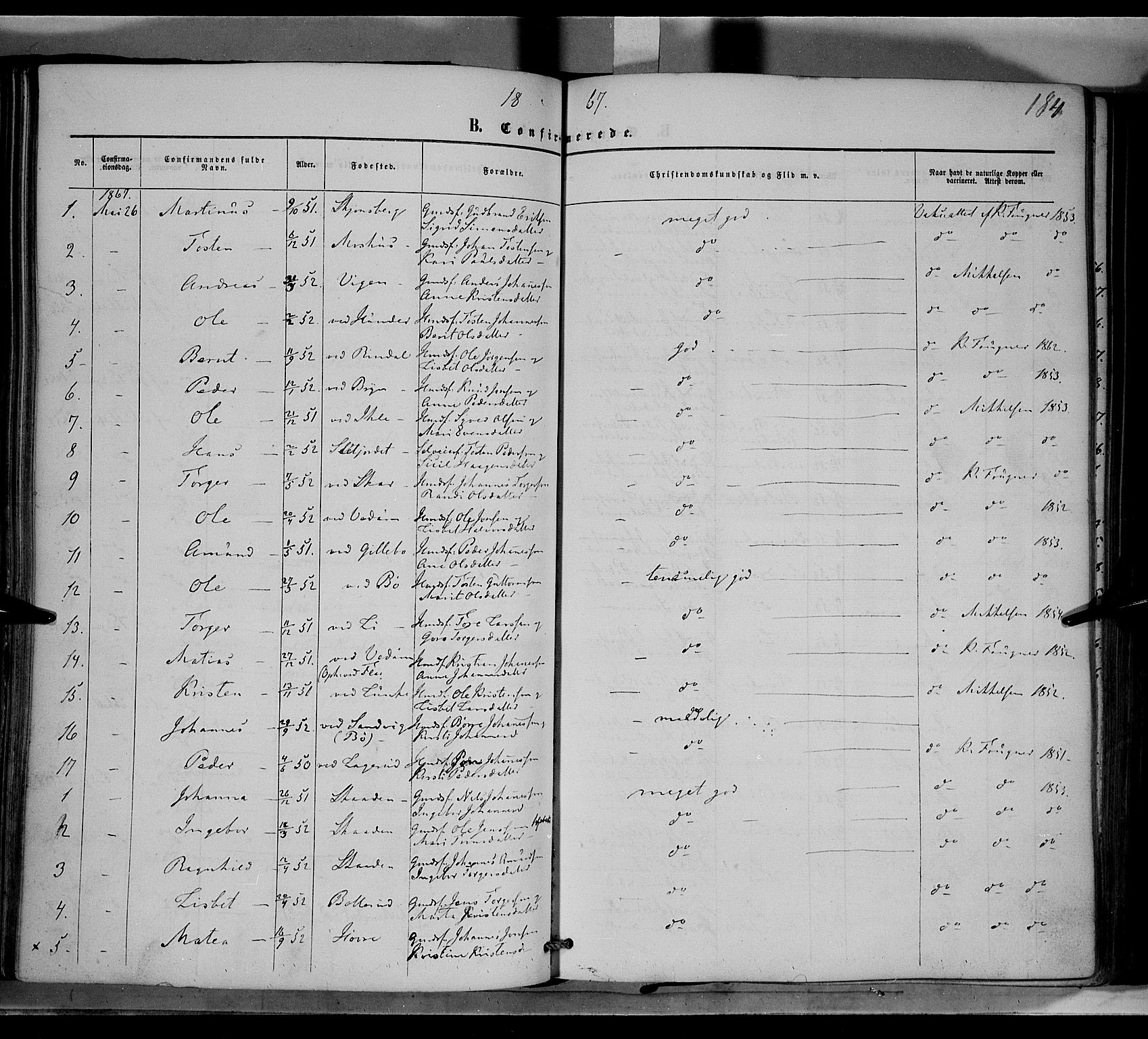 Øyer prestekontor, AV/SAH-PREST-084/H/Ha/Haa/L0006: Parish register (official) no. 6, 1858-1874, p. 184