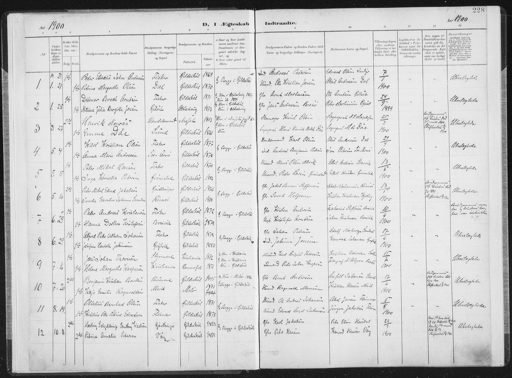 Ministerialprotokoller, klokkerbøker og fødselsregistre - Nordland, SAT/A-1459/805/L0103: Parish register (official) no. 805A08II, 1900-1909, p. 228