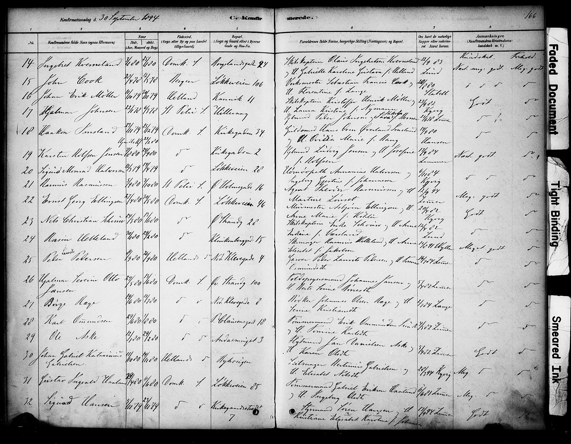 Domkirken sokneprestkontor, AV/SAST-A-101812/001/30/30BA/L0028: Parish register (official) no. A 27, 1878-1896, p. 166