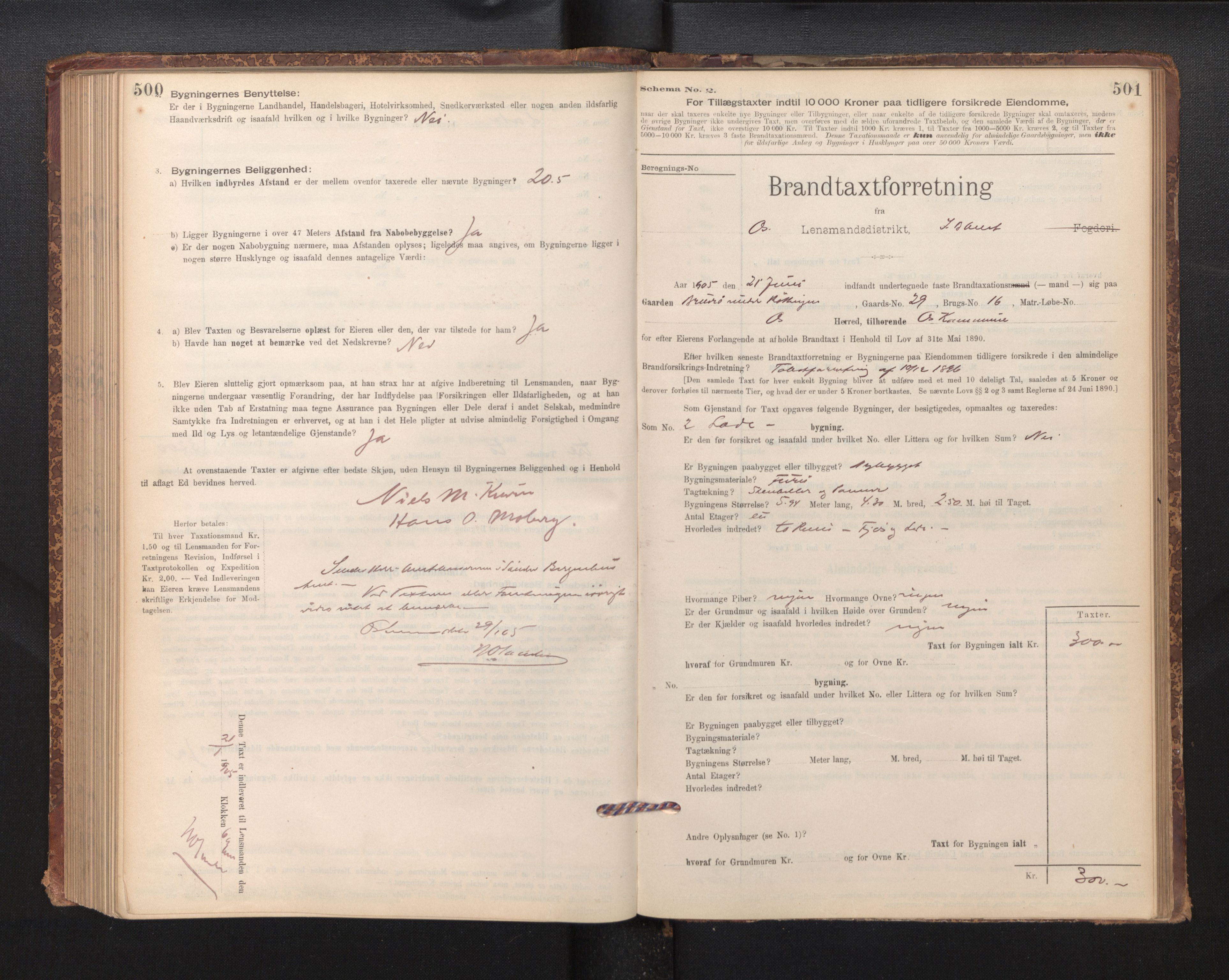 Lensmannen i Os, AV/SAB-A-34101/0012/L0008: Branntakstprotokoll, skjematakst, 1894-1915, p. 500-501