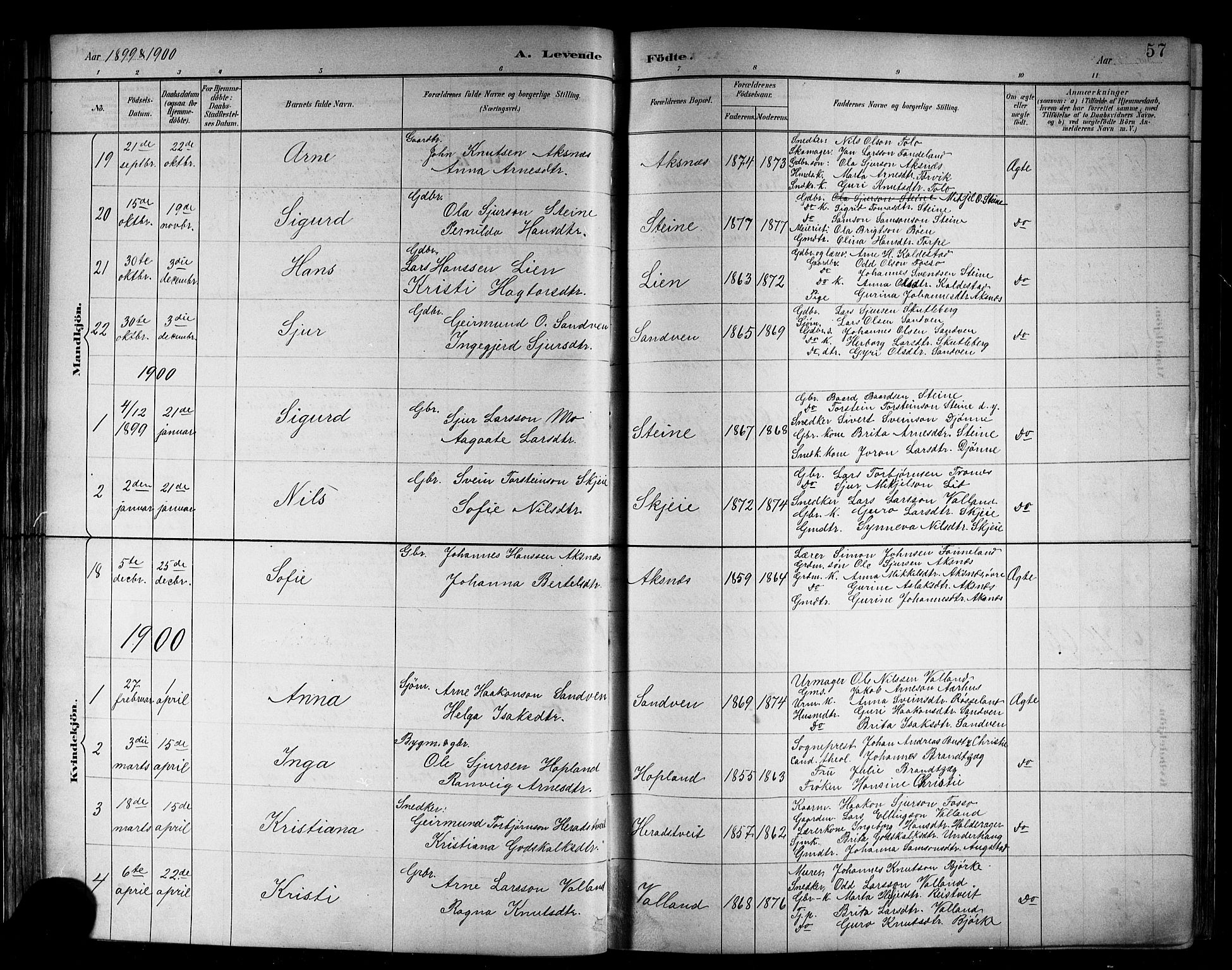Kvam sokneprestembete, SAB/A-76201/H/Hab: Parish register (copy) no. B 3, 1884-1916, p. 57