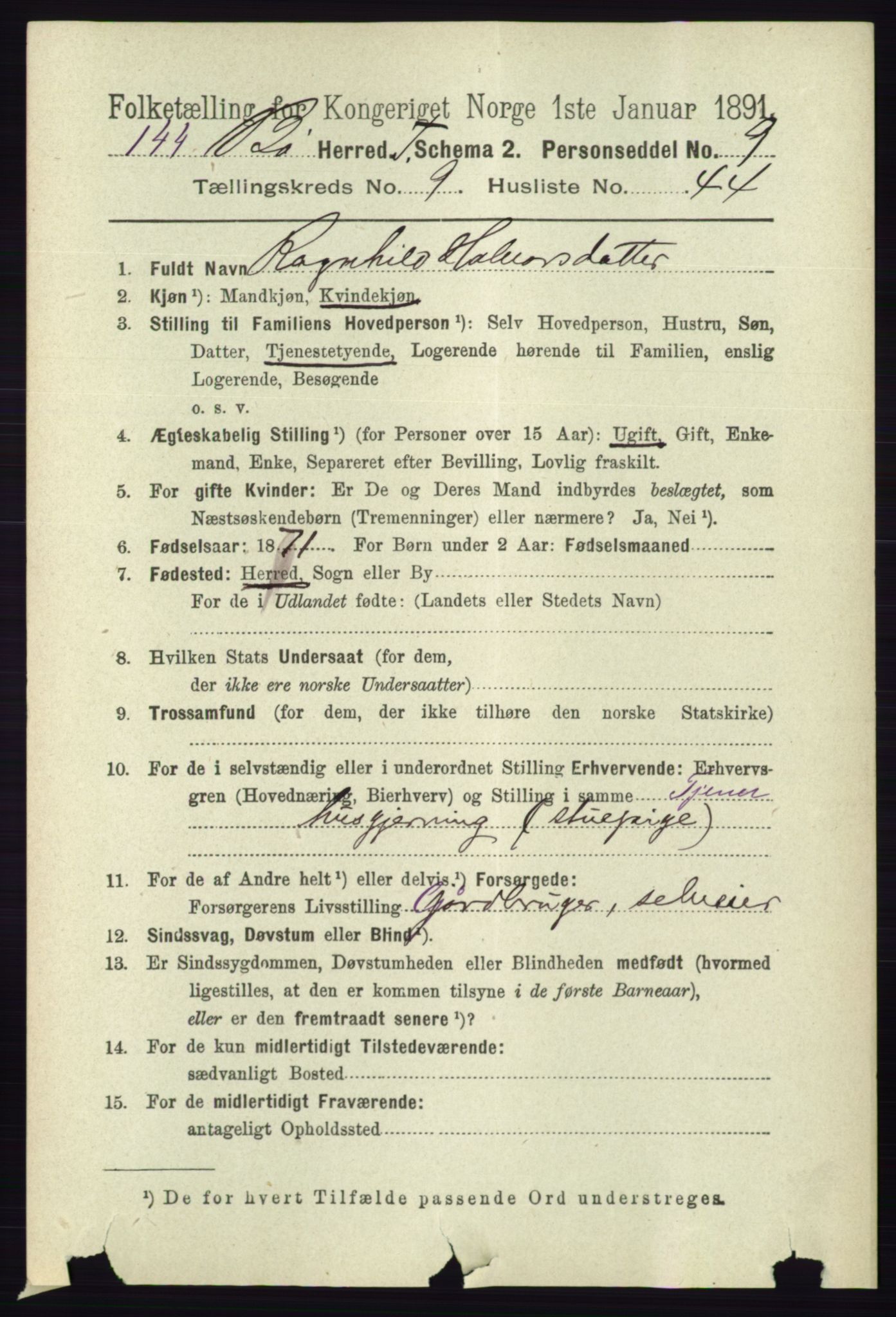 RA, 1891 census for 0821 Bø, 1891, p. 3156