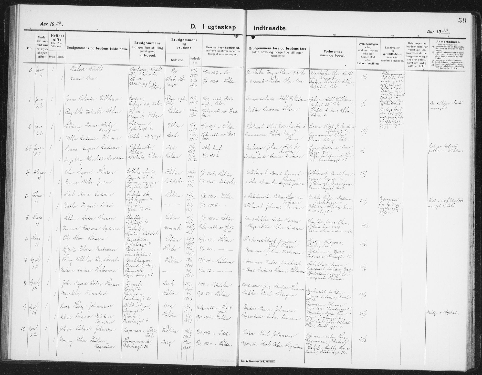Halden prestekontor Kirkebøker, SAO/A-10909/G/Ga/L0014: Parish register (copy) no. 14, 1925-1943, p. 59