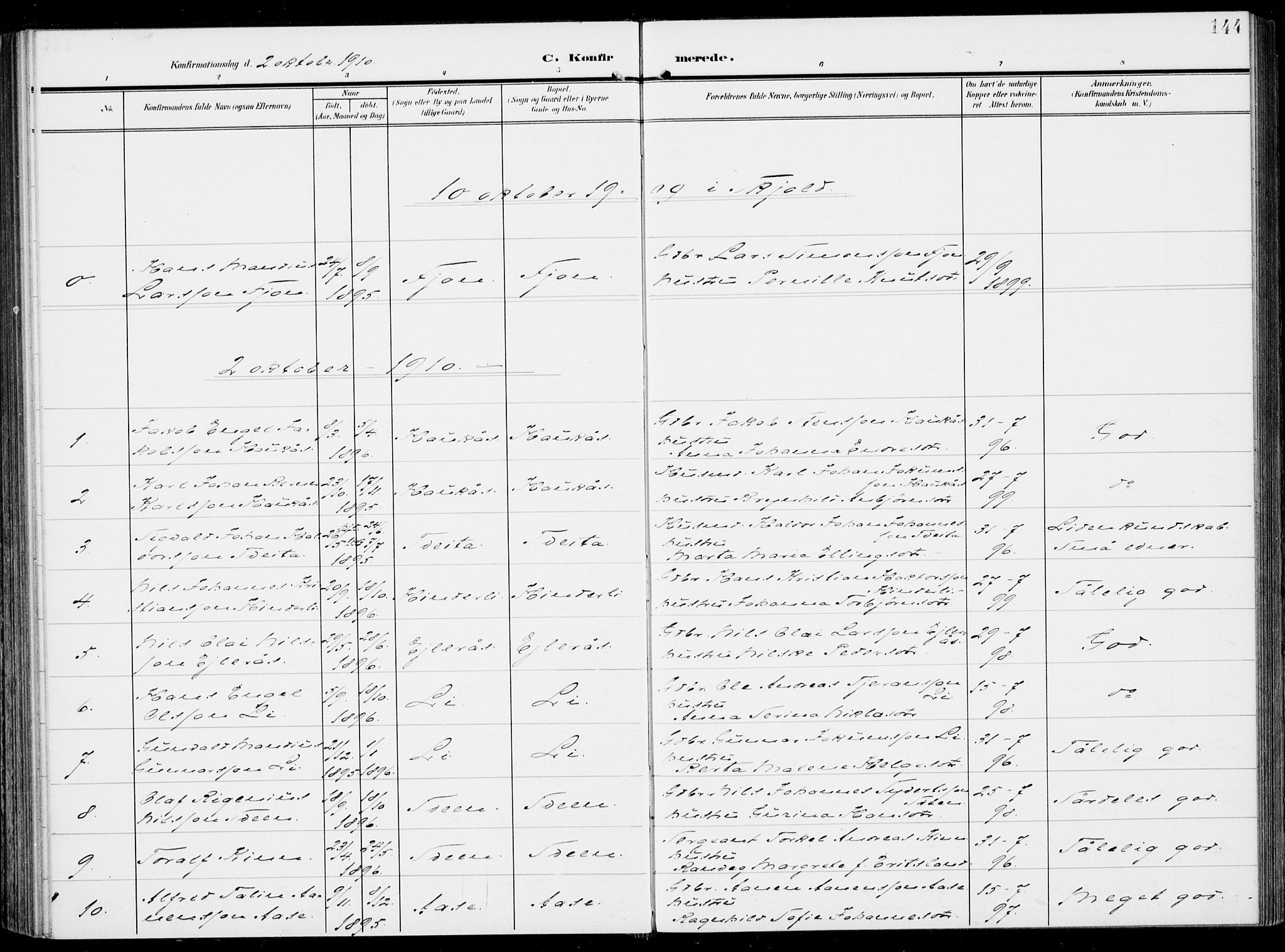 Sveio Sokneprestembete, SAB/A-78501/H/Haa: Parish register (official) no. B  4, 1906-1919, p. 144