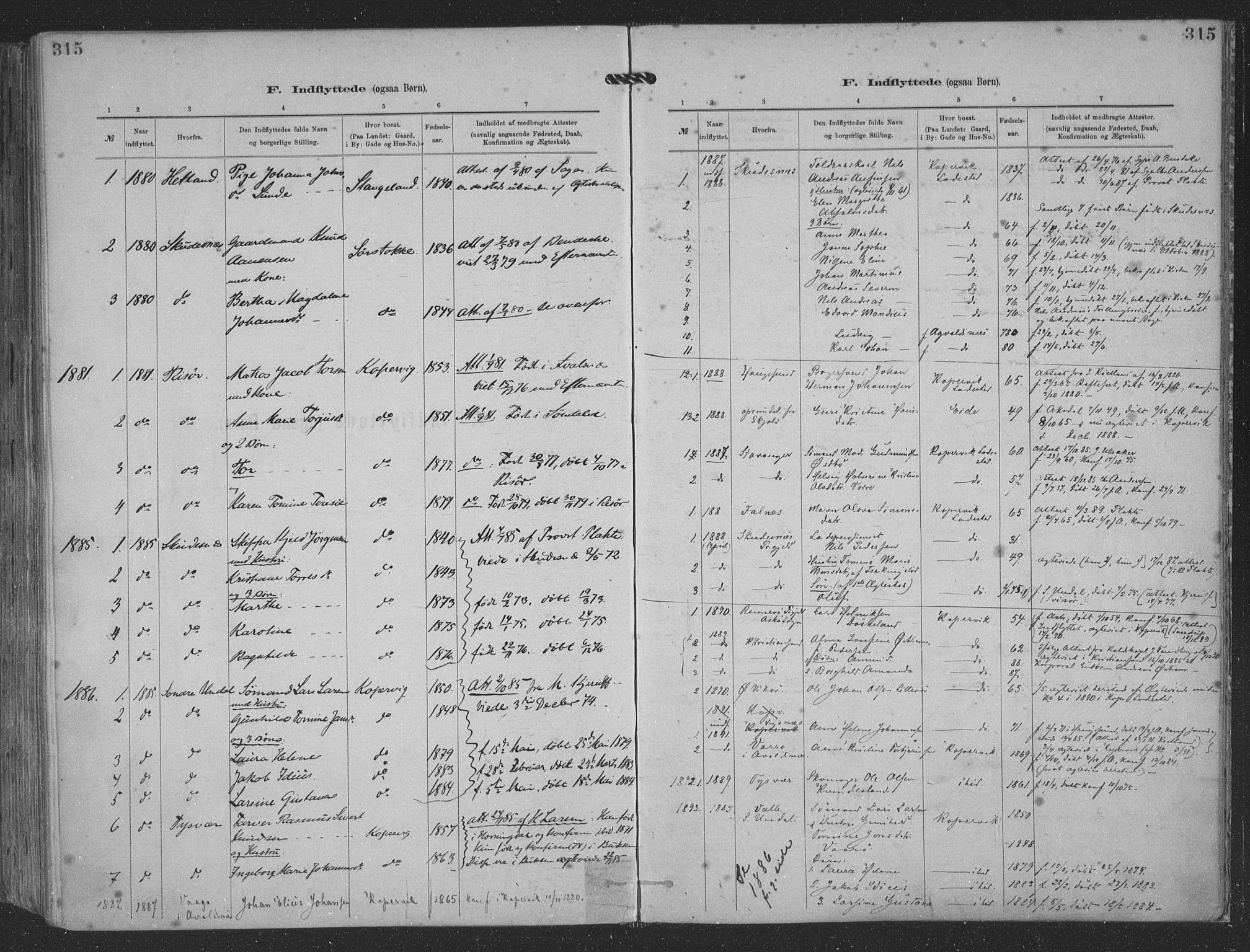 Kopervik sokneprestkontor, AV/SAST-A-101850/H/Ha/Haa/L0001: Parish register (official) no. A 1, 1880-1919, p. 315