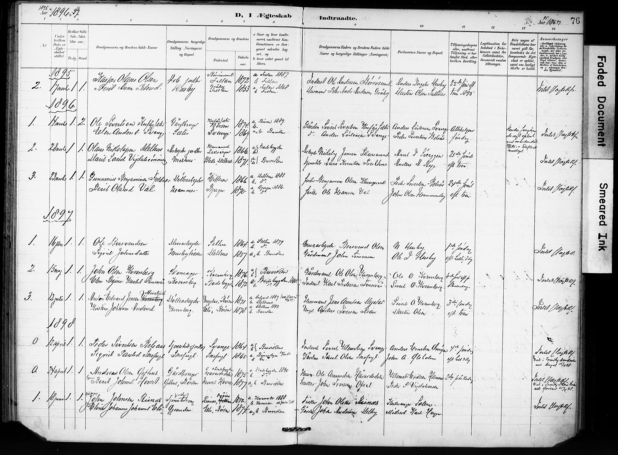 Ministerialprotokoller, klokkerbøker og fødselsregistre - Sør-Trøndelag, SAT/A-1456/666/L0787: Parish register (official) no. 666A05, 1895-1908, p. 76
