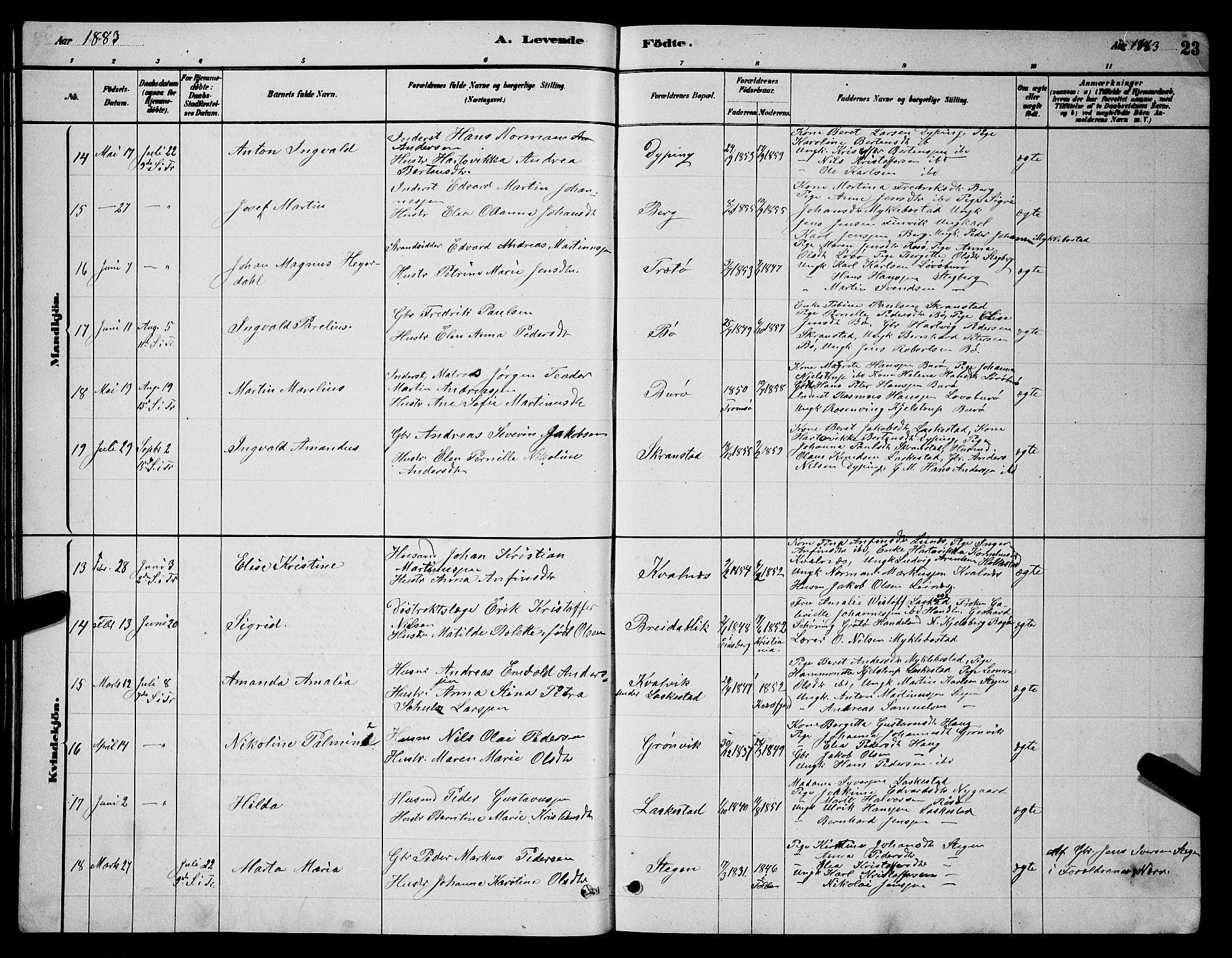 Ministerialprotokoller, klokkerbøker og fødselsregistre - Nordland, AV/SAT-A-1459/855/L0816: Parish register (copy) no. 855C05, 1879-1894, p. 23