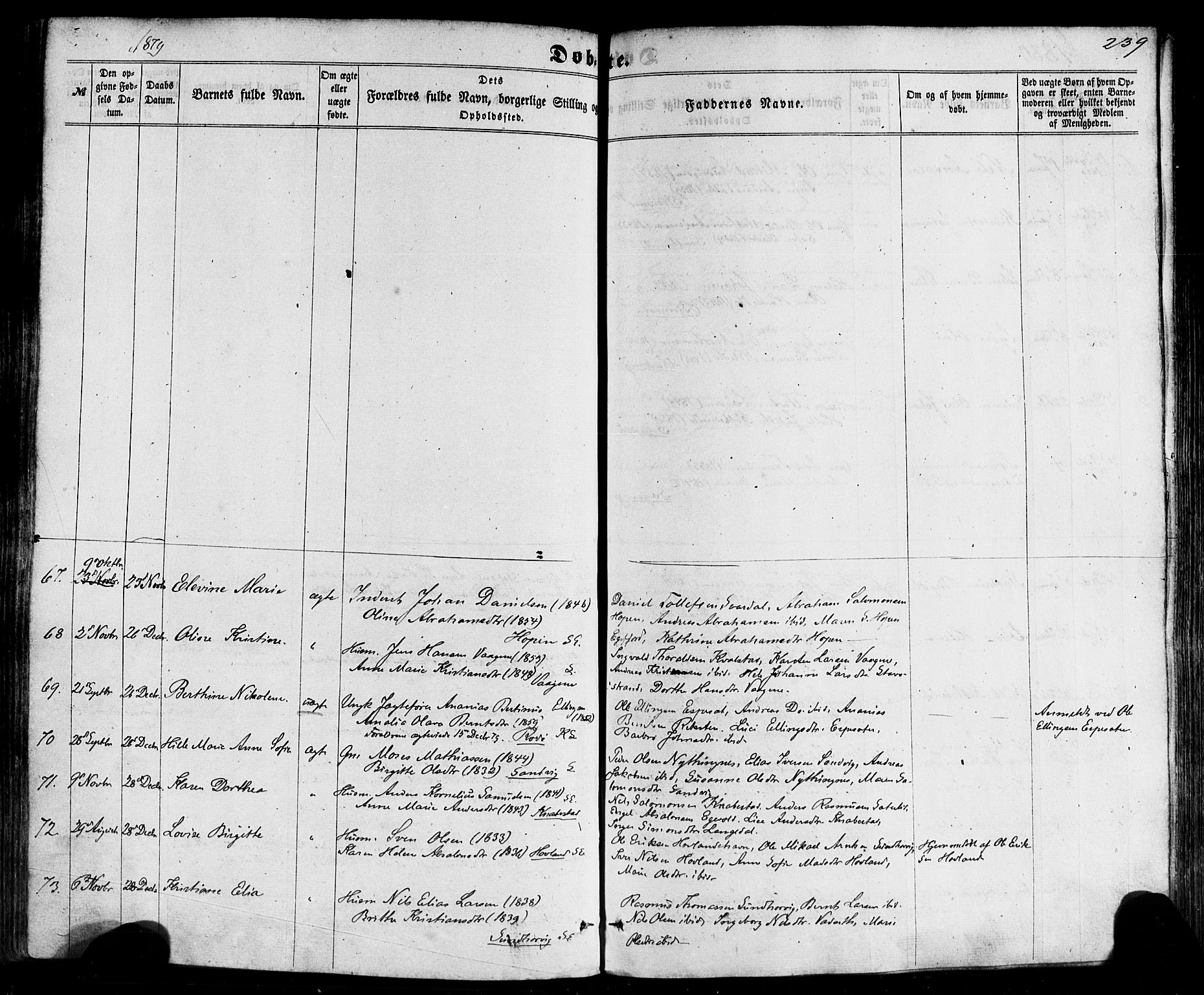 Kinn sokneprestembete, SAB/A-80801/H/Haa/Haaa/L0006: Parish register (official) no. A 6, 1857-1885, p. 239
