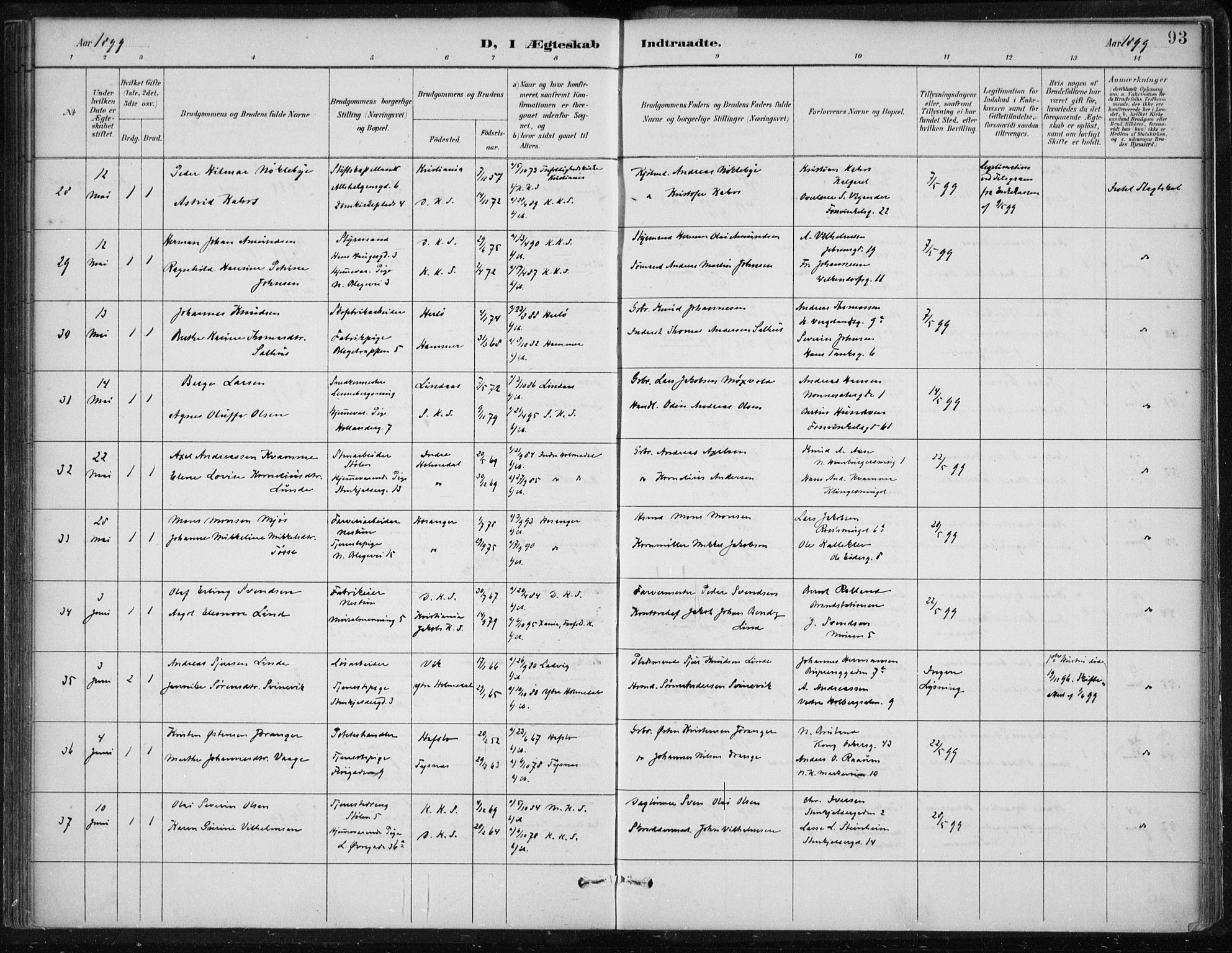 Korskirken sokneprestembete, AV/SAB-A-76101/H/Hab: Parish register (copy) no. D 3, 1887-1906, p. 93