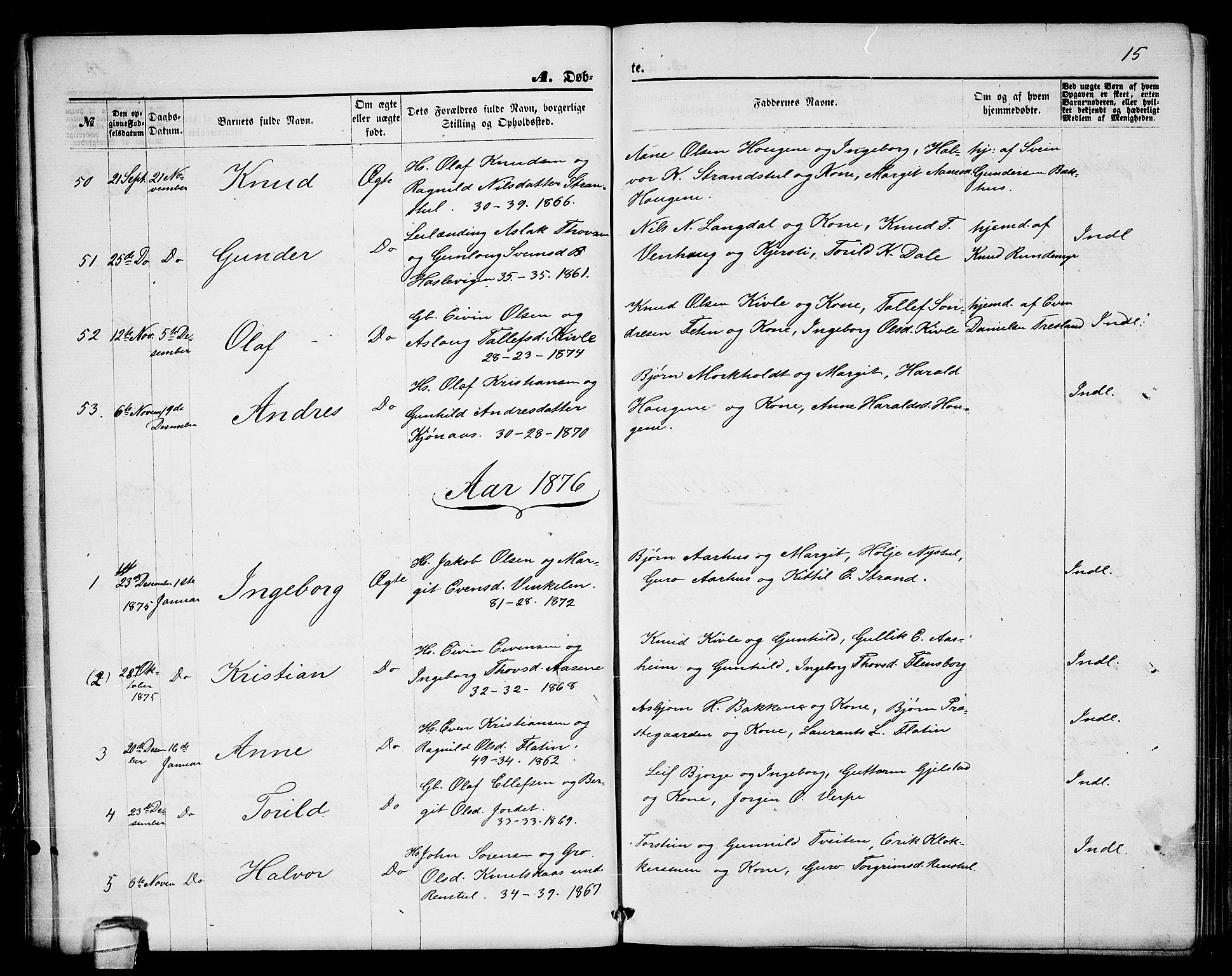 Seljord kirkebøker, AV/SAKO-A-20/G/Ga/L0004: Parish register (copy) no. I 4, 1873-1886, p. 15