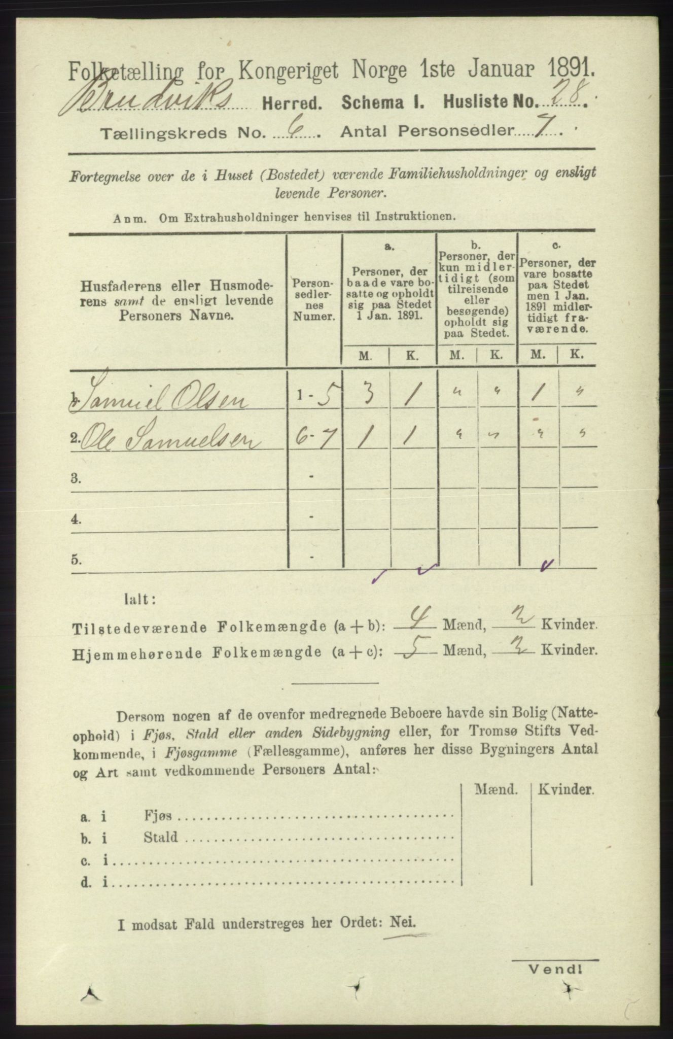 RA, 1891 census for 1251 Bruvik, 1891, p. 1755