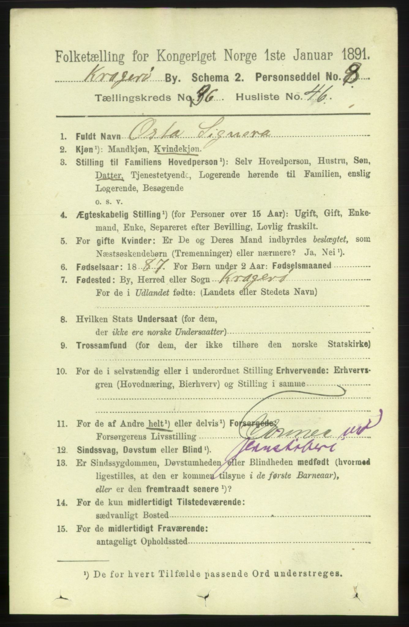 RA, 1891 census for 0801 Kragerø, 1891, p. 6749