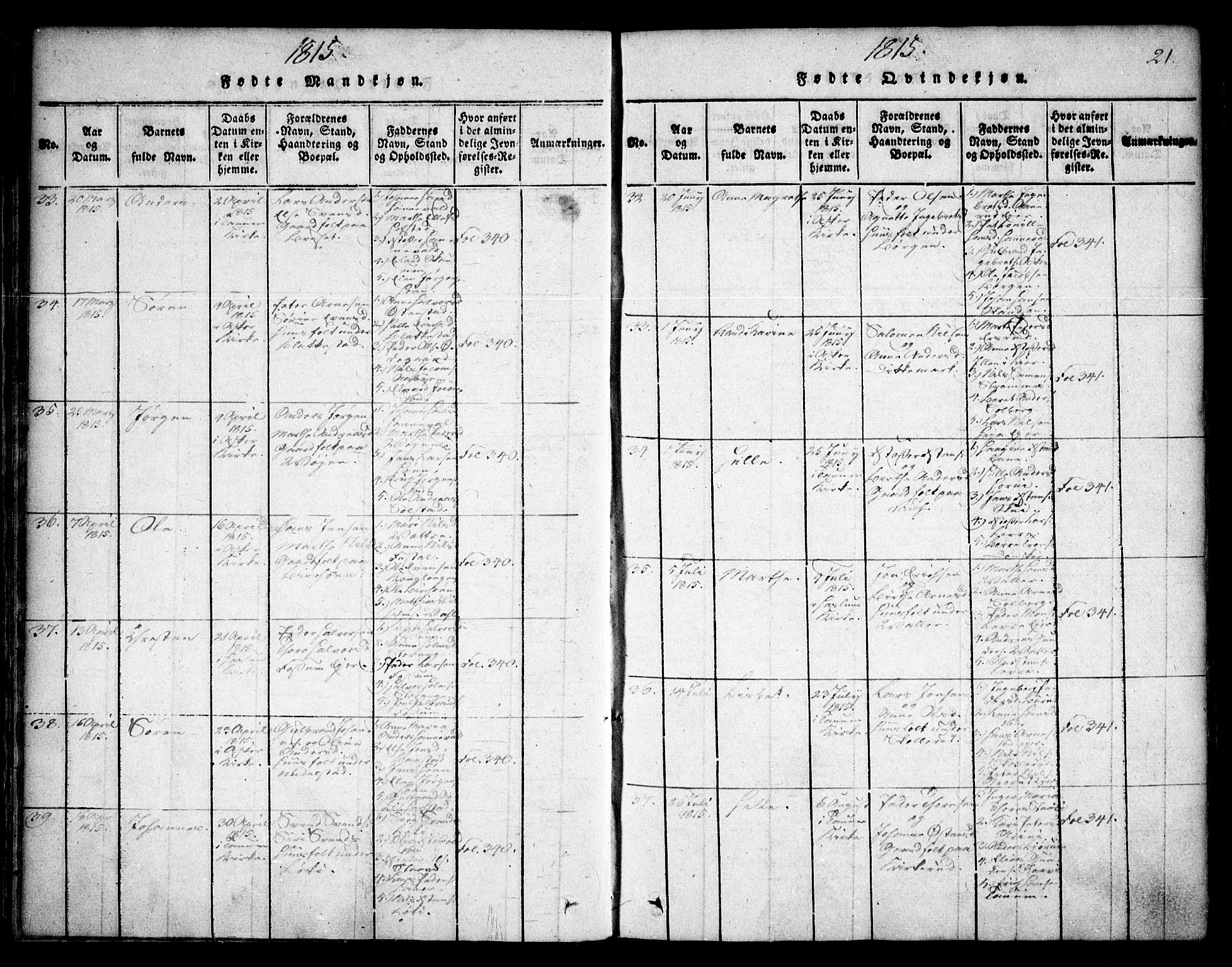 Asker prestekontor Kirkebøker, SAO/A-10256a/F/Fa/L0006: Parish register (official) no. I 6, 1814-1824, p. 21
