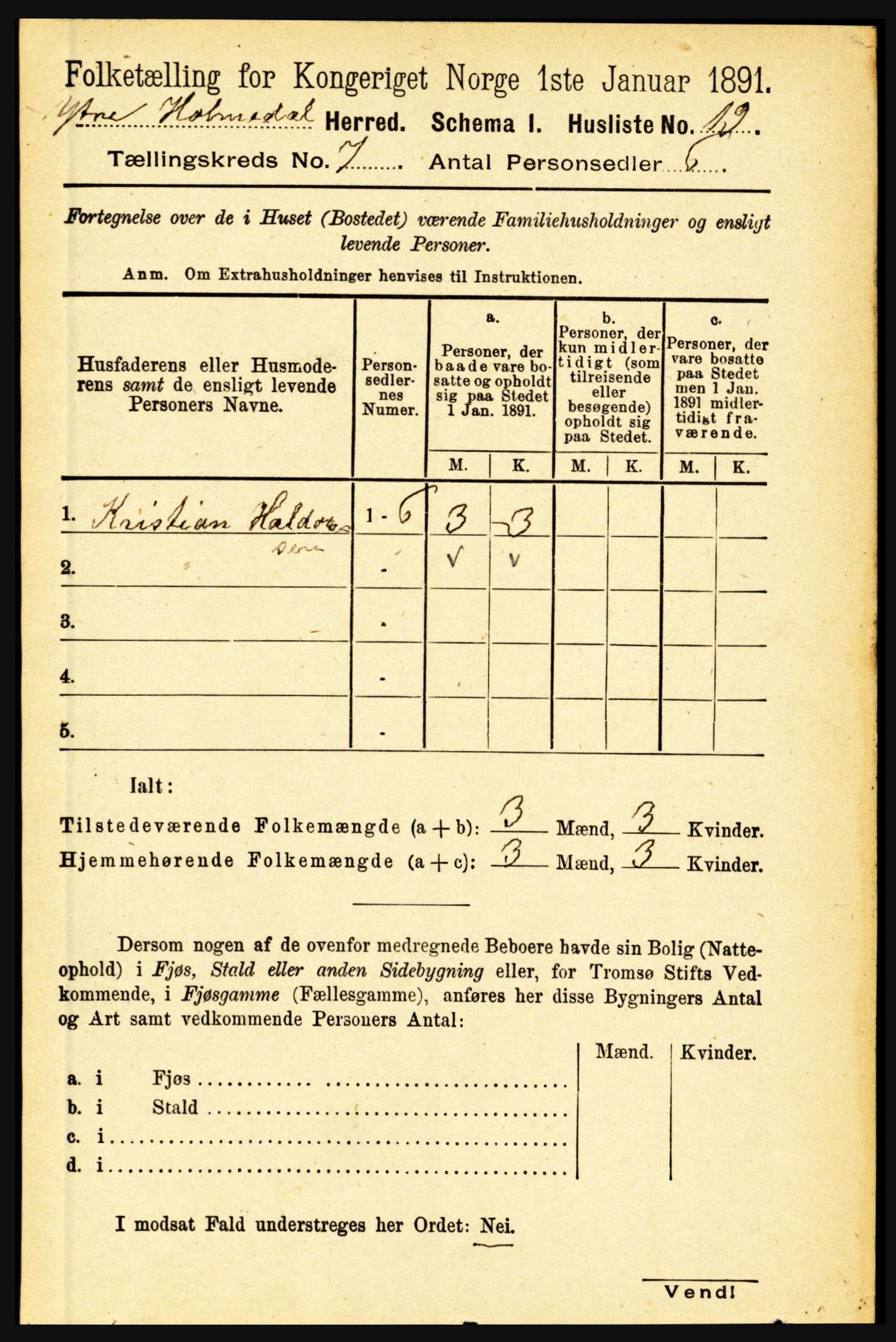 RA, 1891 census for 1429 Ytre Holmedal, 1891, p. 1586