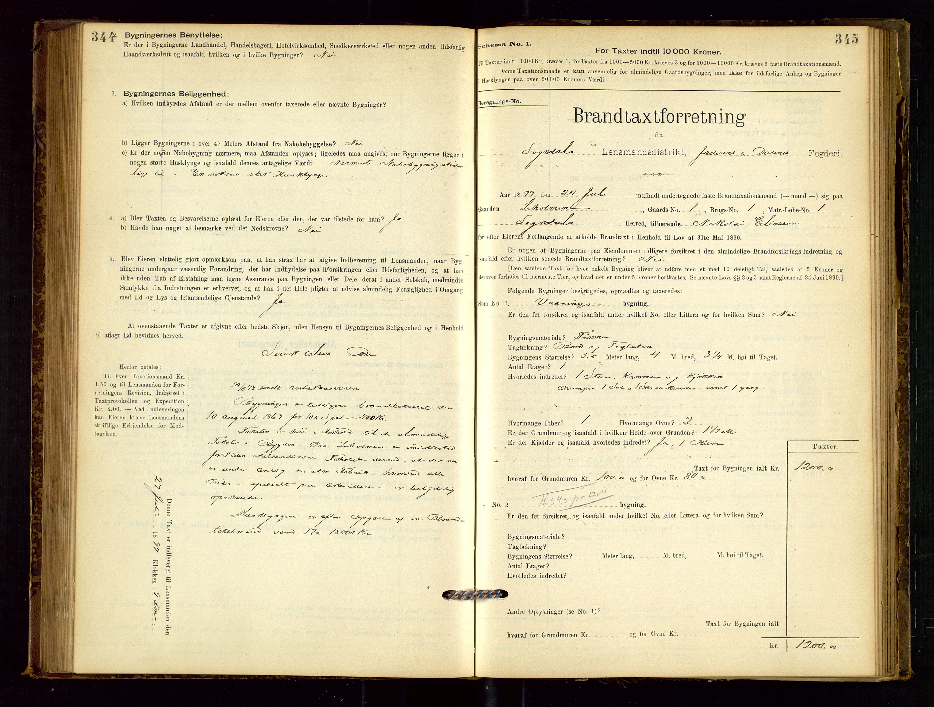 Sokndal lensmannskontor, AV/SAST-A-100417/Gob/L0001: "Brandtaxt-Protokol", 1895-1902, p. 344-345