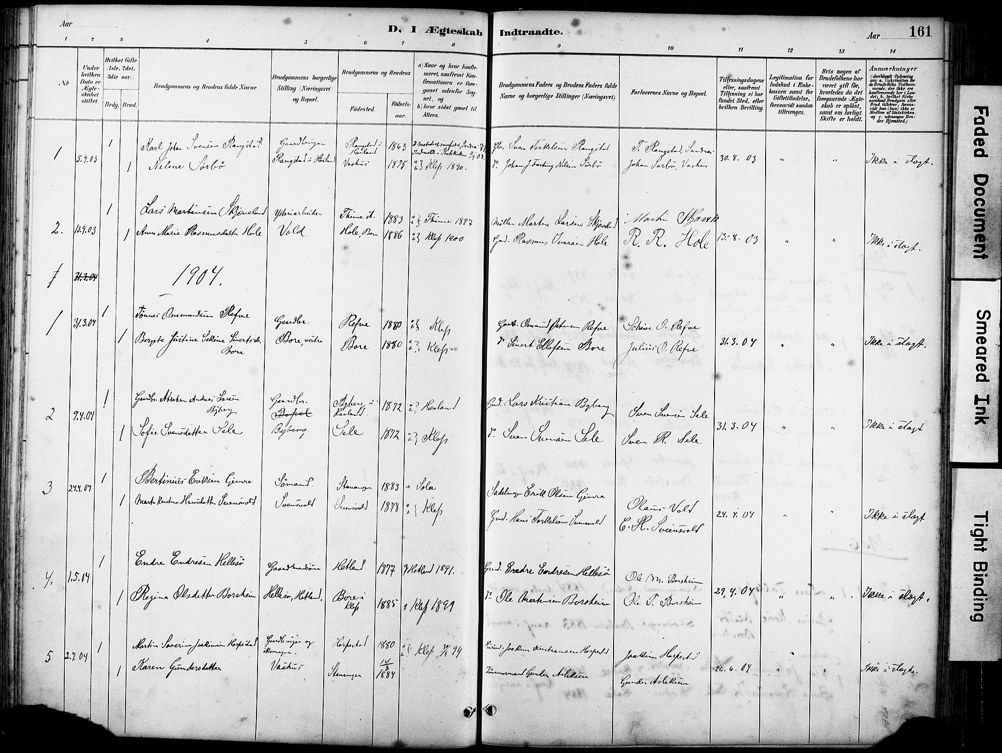 Klepp sokneprestkontor, SAST/A-101803/001/3/30BA/L0008: Parish register (official) no. A 9, 1886-1919, p. 161