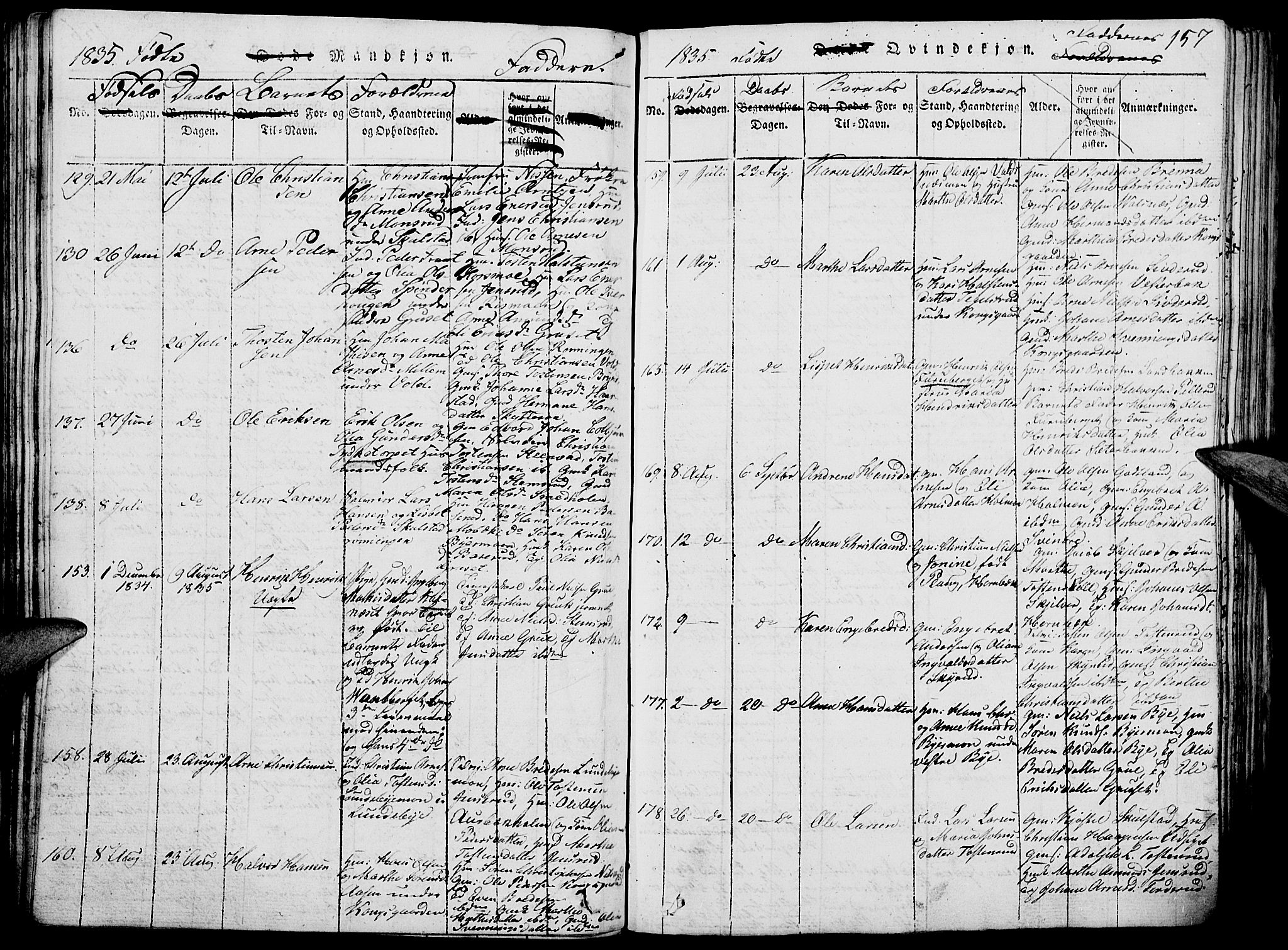 Grue prestekontor, SAH/PREST-036/H/Ha/Hab/L0002: Parish register (copy) no. 2, 1815-1841, p. 157