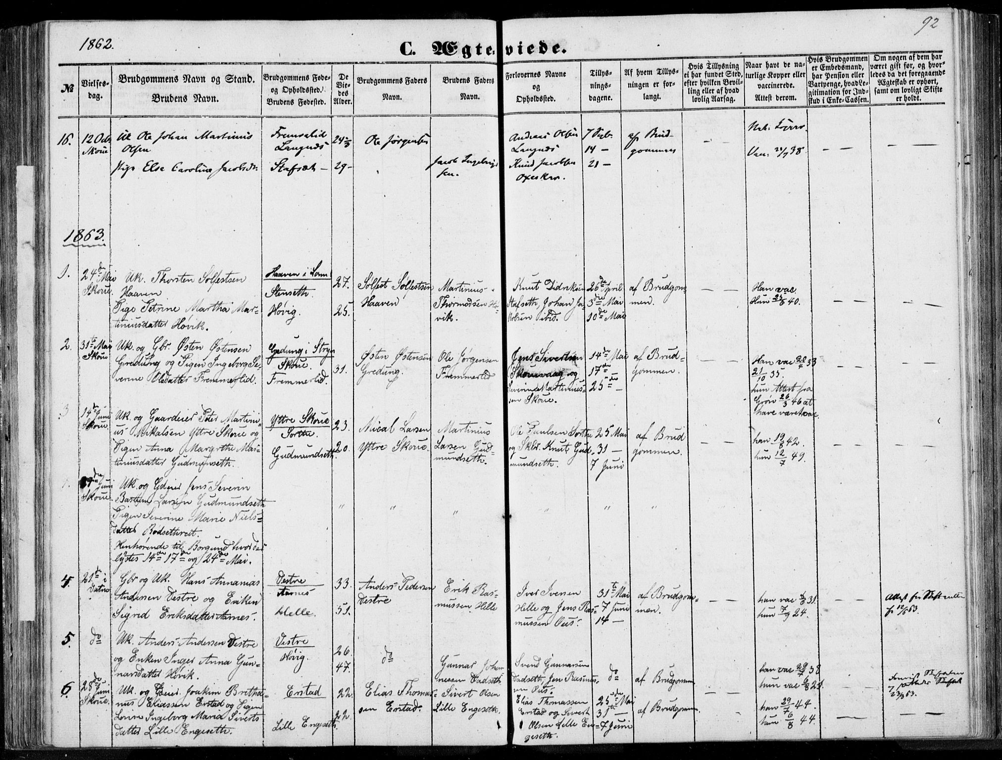 Ministerialprotokoller, klokkerbøker og fødselsregistre - Møre og Romsdal, AV/SAT-A-1454/524/L0354: Parish register (official) no. 524A06, 1857-1863, p. 92