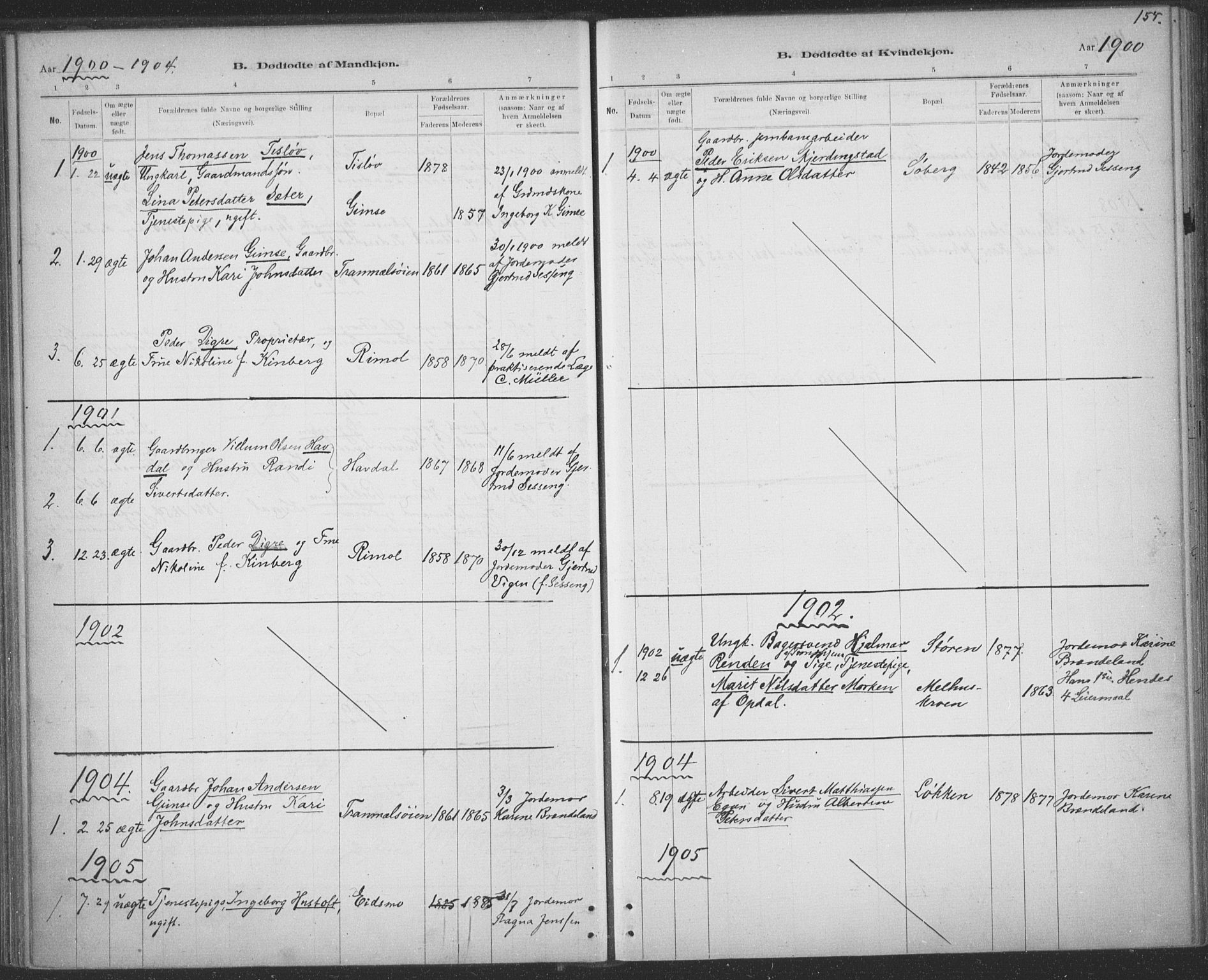 Ministerialprotokoller, klokkerbøker og fødselsregistre - Sør-Trøndelag, SAT/A-1456/691/L1085: Parish register (official) no. 691A17, 1887-1908, p. 155