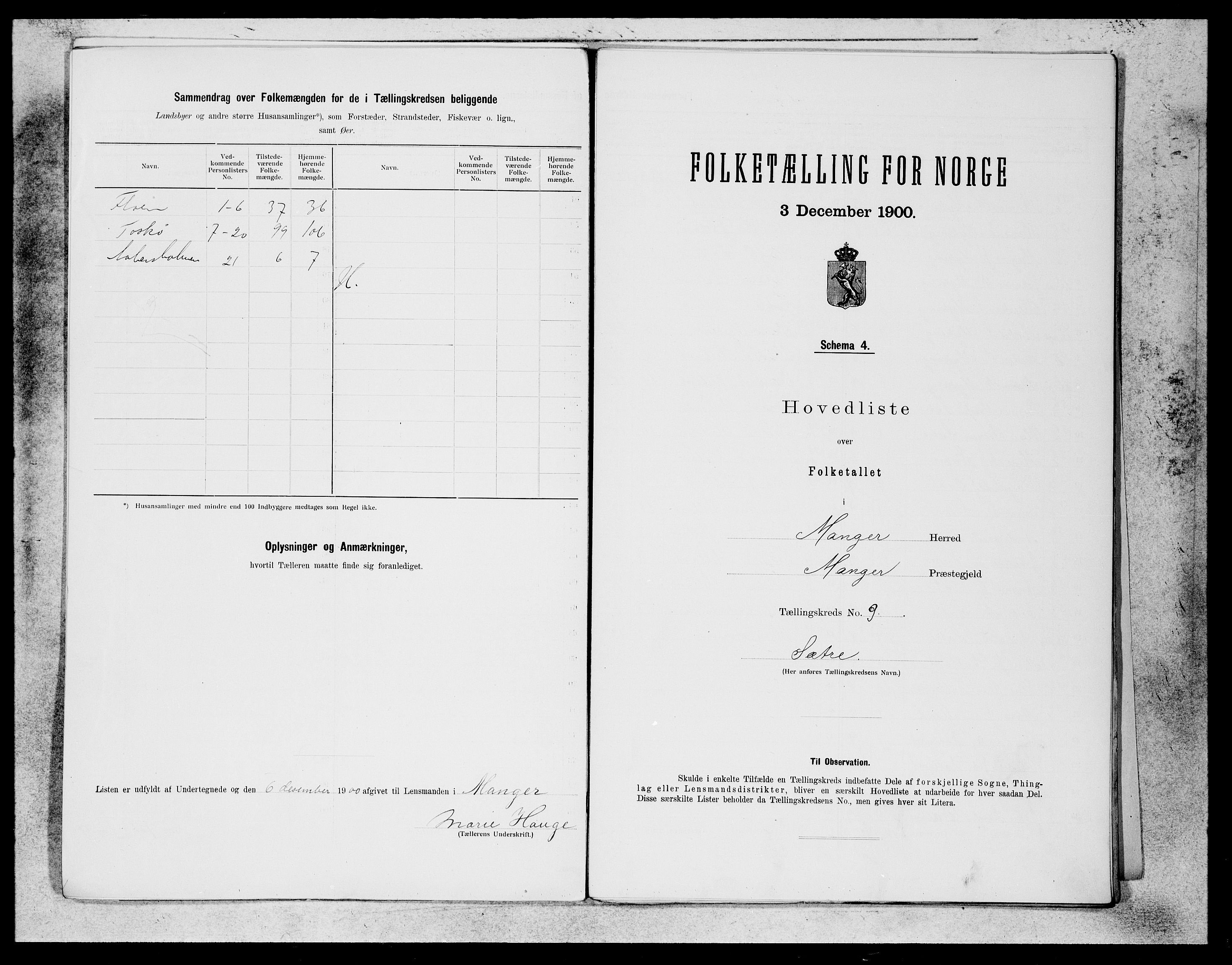 SAB, 1900 census for Manger, 1900, p. 17