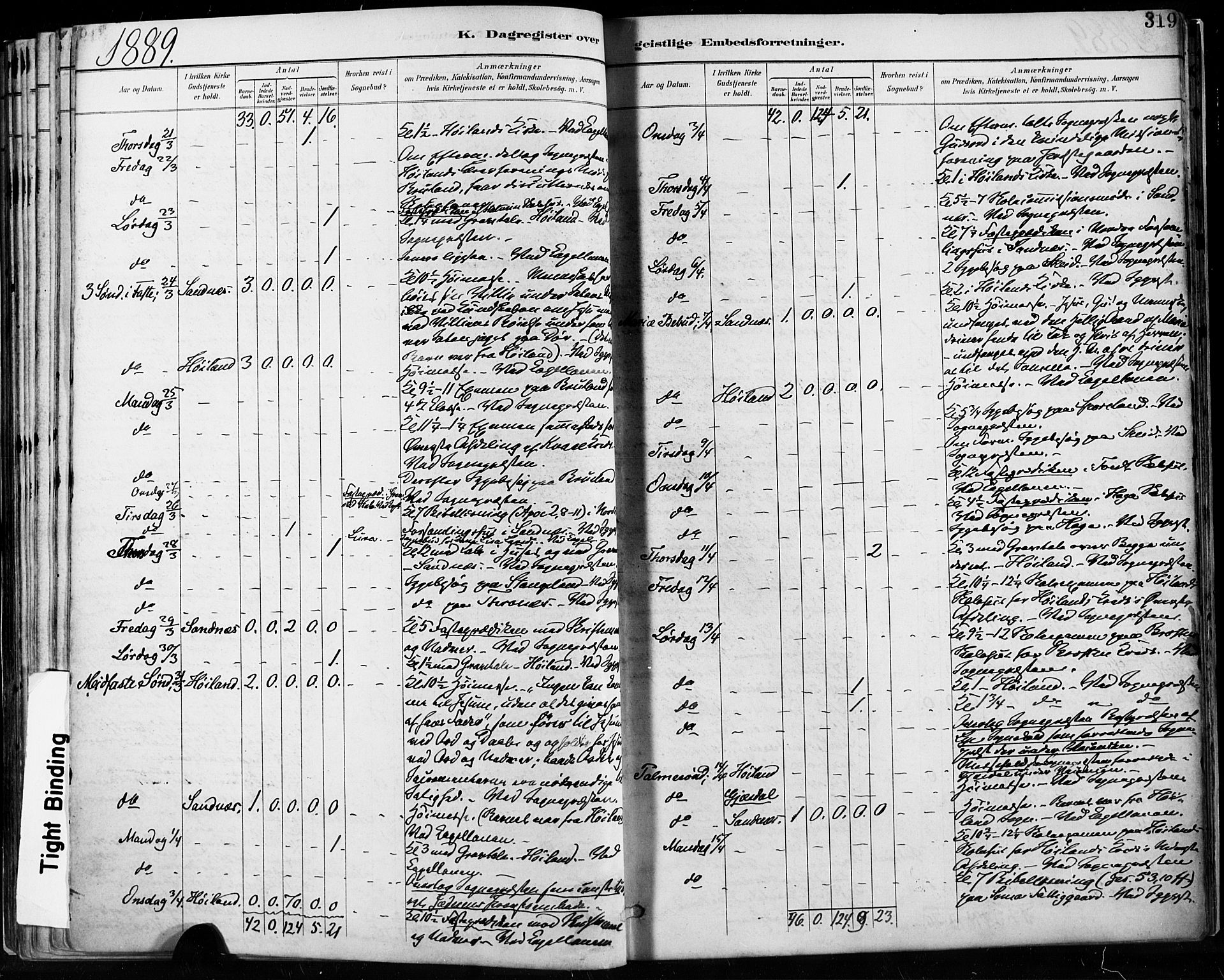 Høyland sokneprestkontor, AV/SAST-A-101799/001/30BA/L0013: Parish register (official) no. A 13.2, 1889-1898, p. 319