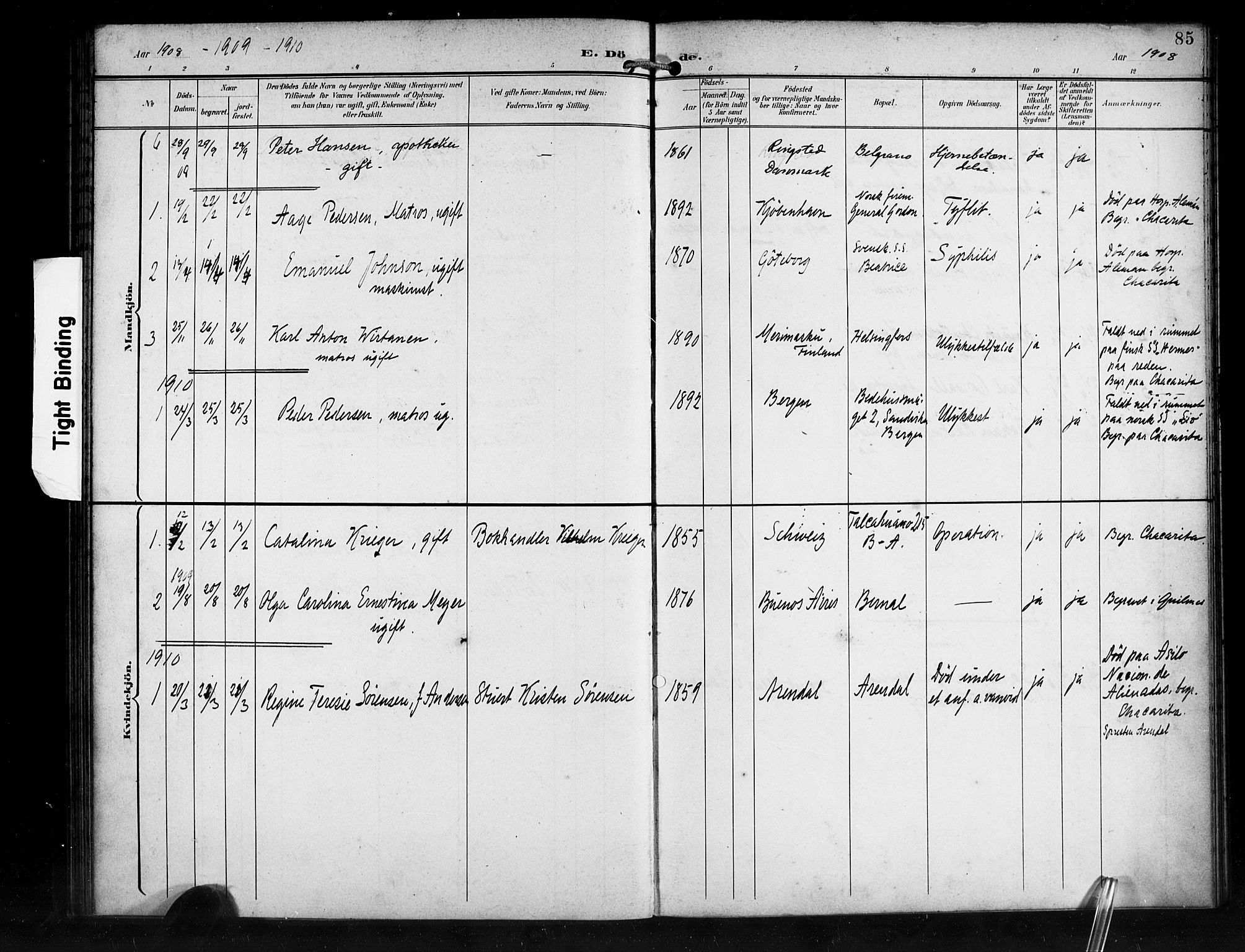 Den norske sjømannsmisjon i utlandet/Syd-Amerika (Buenos Aires m.fl.), SAB/SAB/PA-0118/H/Ha/L0002: Parish register (official) no. A 2, 1899-1919, p. 85