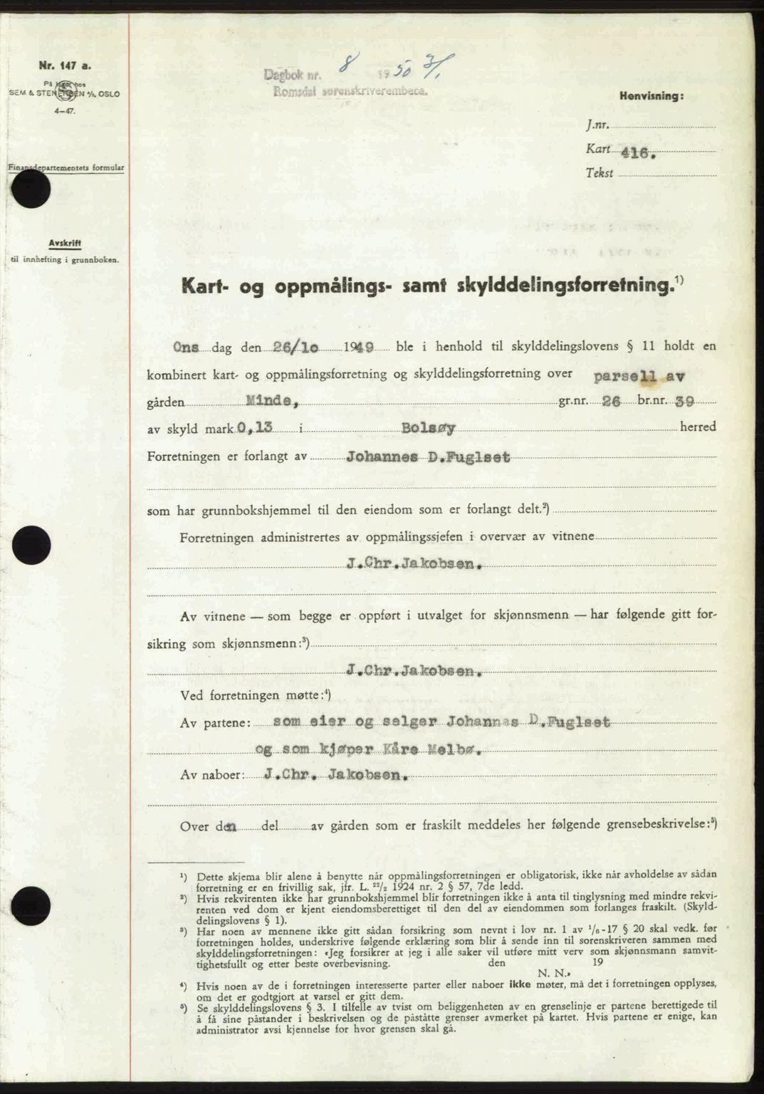 Romsdal sorenskriveri, AV/SAT-A-4149/1/2/2C: Mortgage book no. A32, 1950-1950, Diary no: : 8/1950