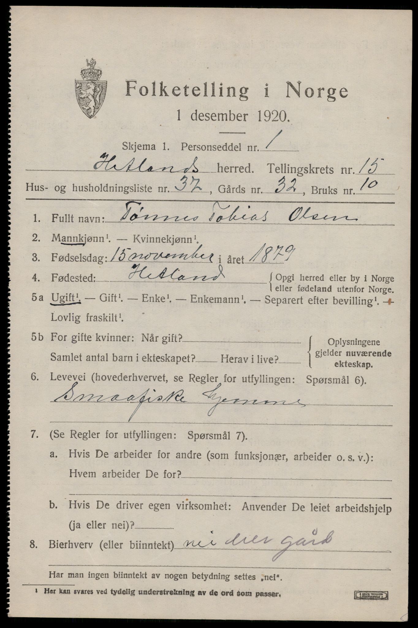 SAST, 1920 census for Hetland, 1920, p. 23141