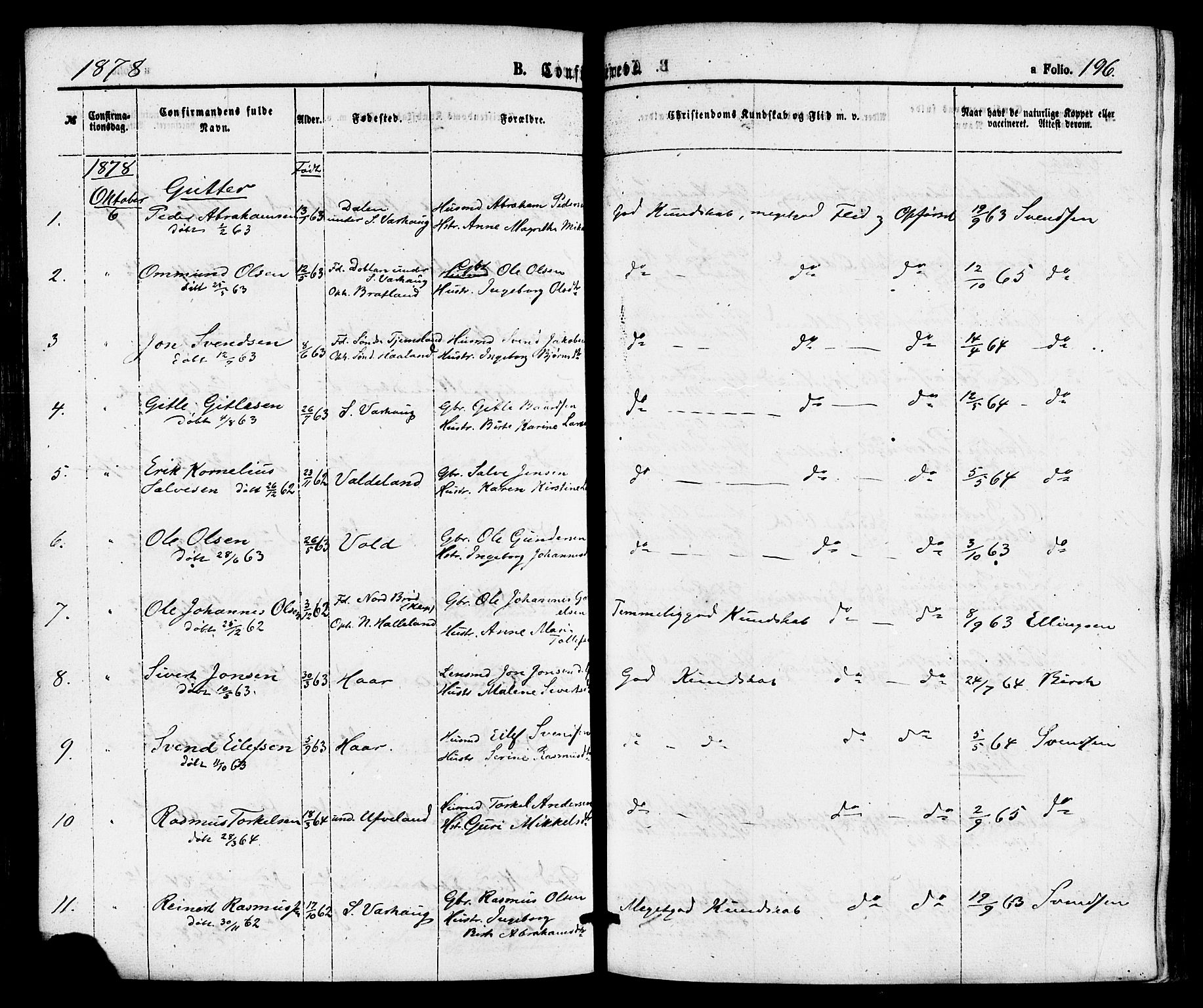 Hå sokneprestkontor, AV/SAST-A-101801/001/30BA/L0009: Parish register (official) no. A 8, 1855-1878, p. 196