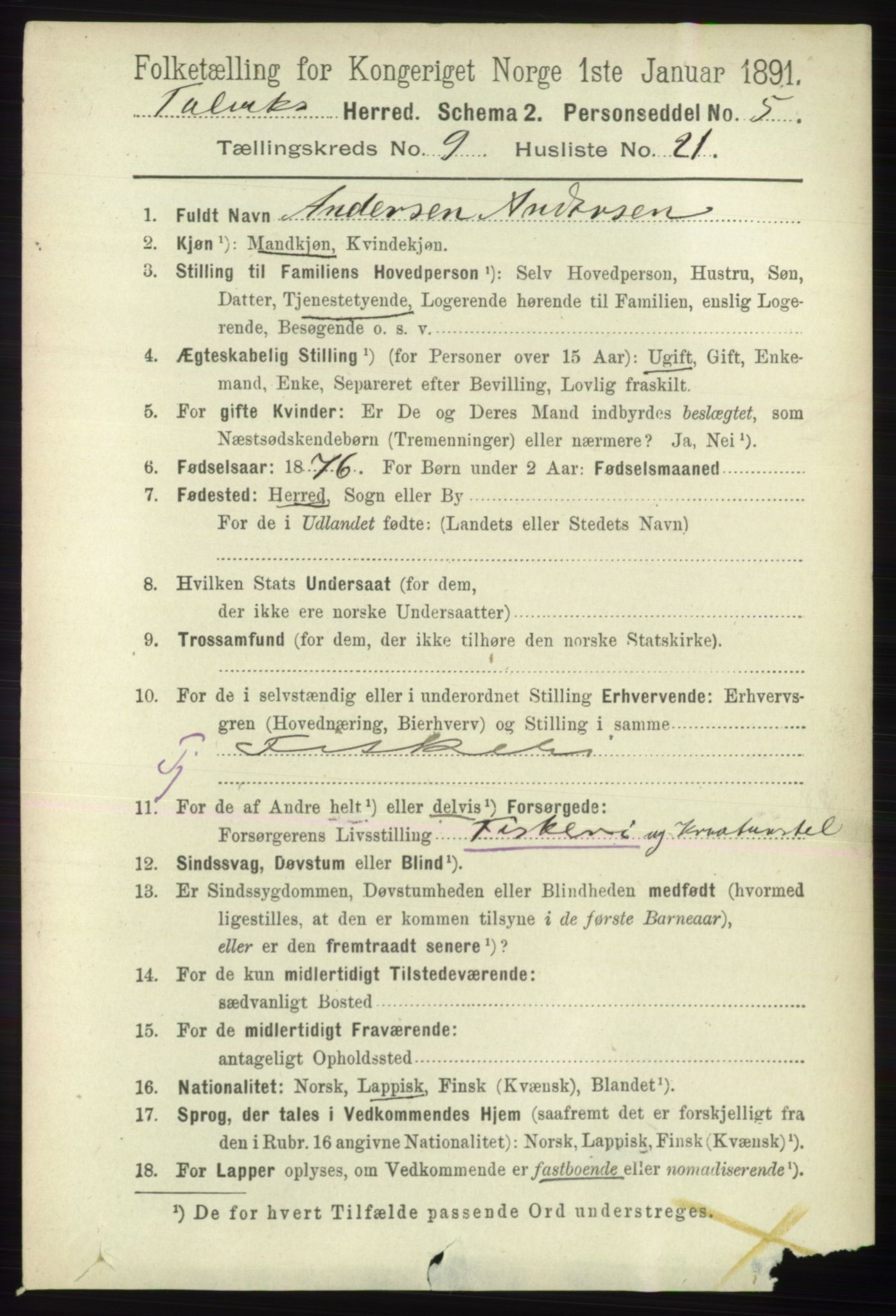 RA, 1891 census for 2013 Talvik, 1891, p. 2274