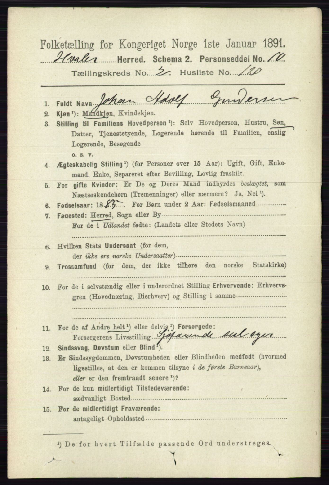 RA, 1891 census for 0111 Hvaler, 1891, p. 1736