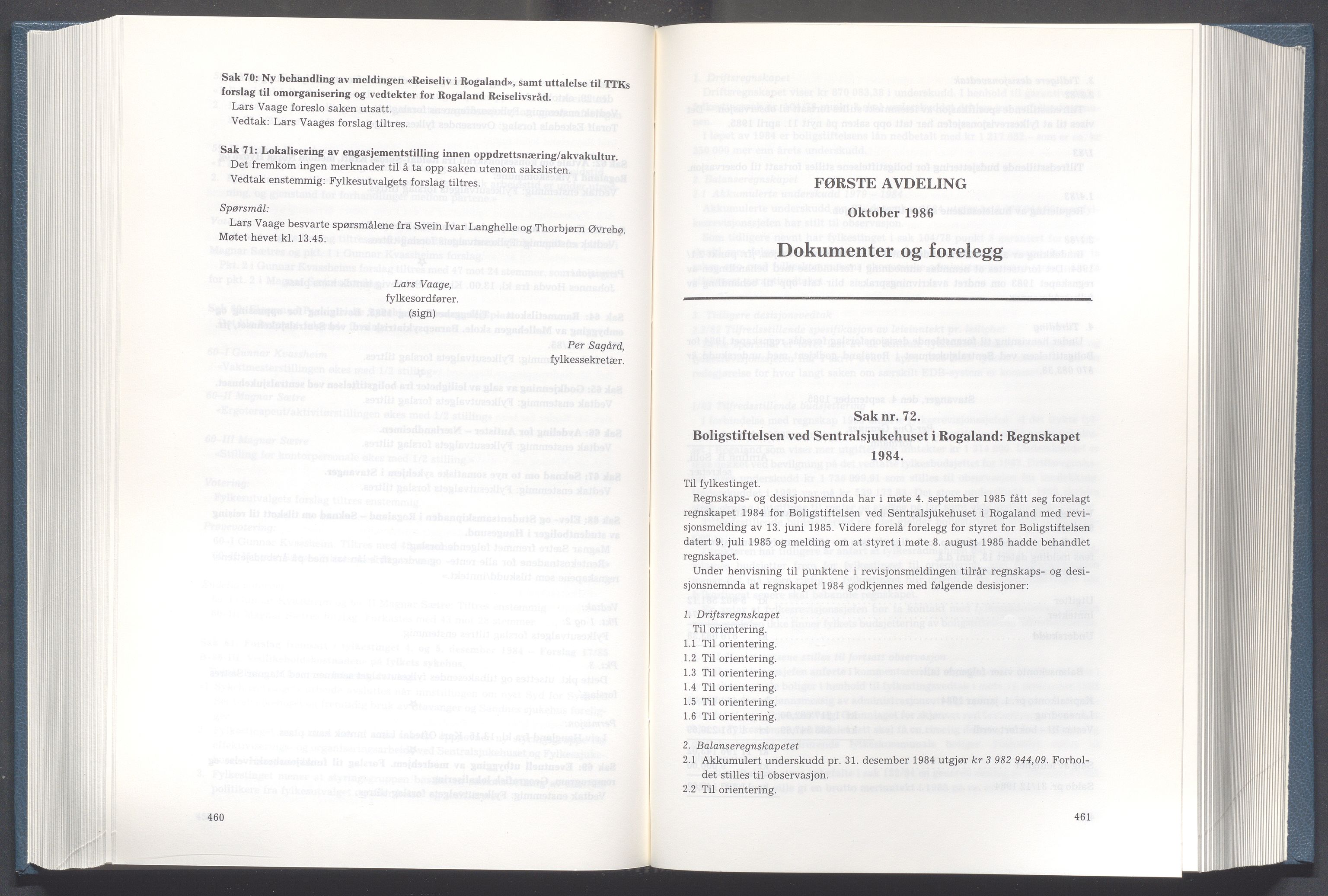 Rogaland fylkeskommune - Fylkesrådmannen , IKAR/A-900/A/Aa/Aaa/L0105: Møtebok , 1985, p. 460-461