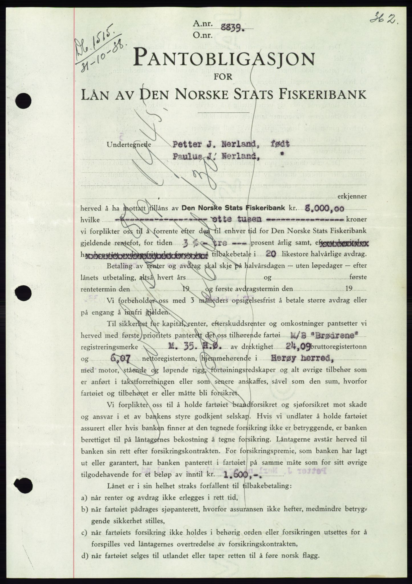 Søre Sunnmøre sorenskriveri, AV/SAT-A-4122/1/2/2C/L0066: Mortgage book no. 60, 1938-1938, Diary no: : 1515/1938