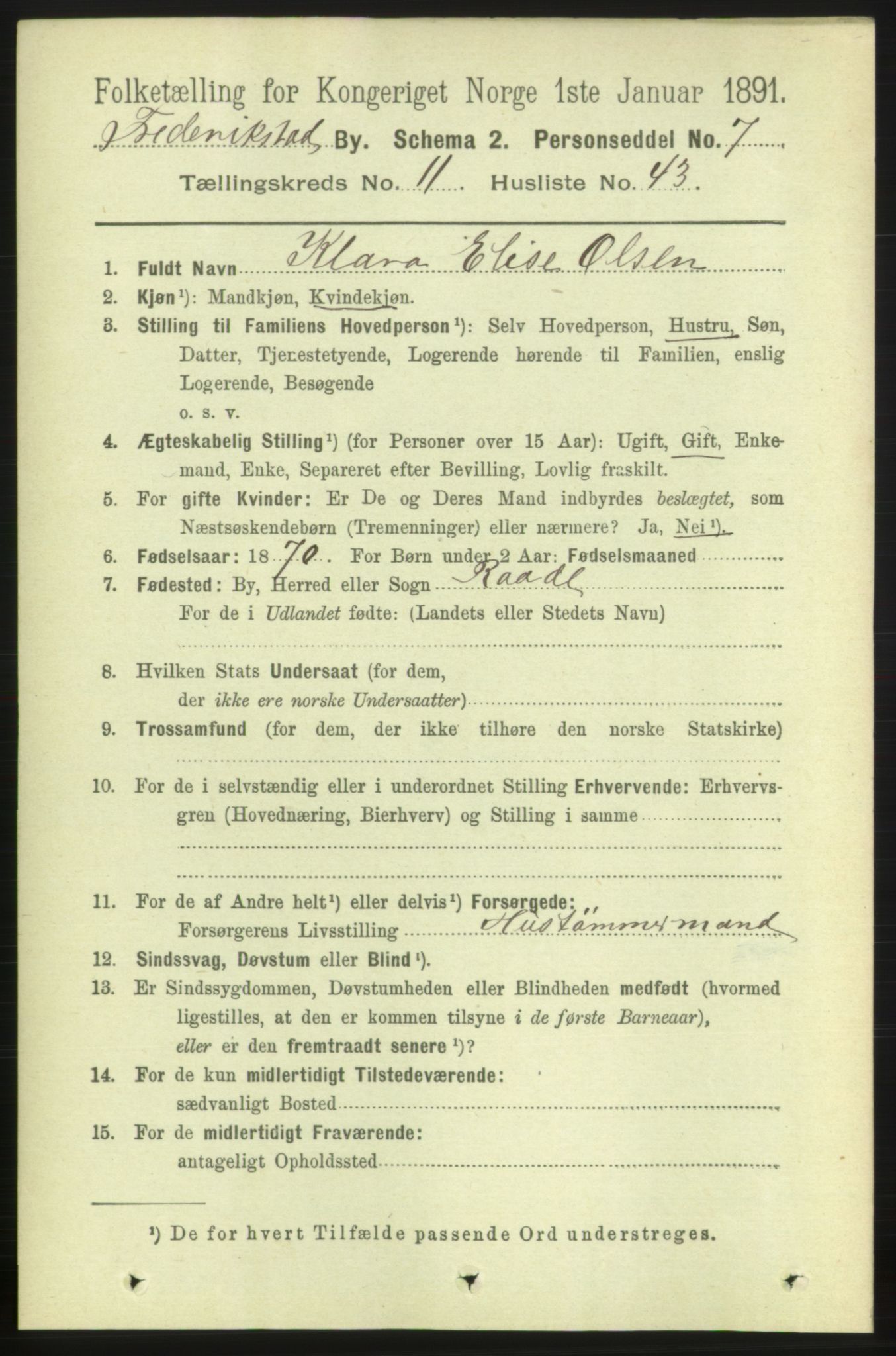 RA, 1891 census for 0103 Fredrikstad, 1891, p. 13084