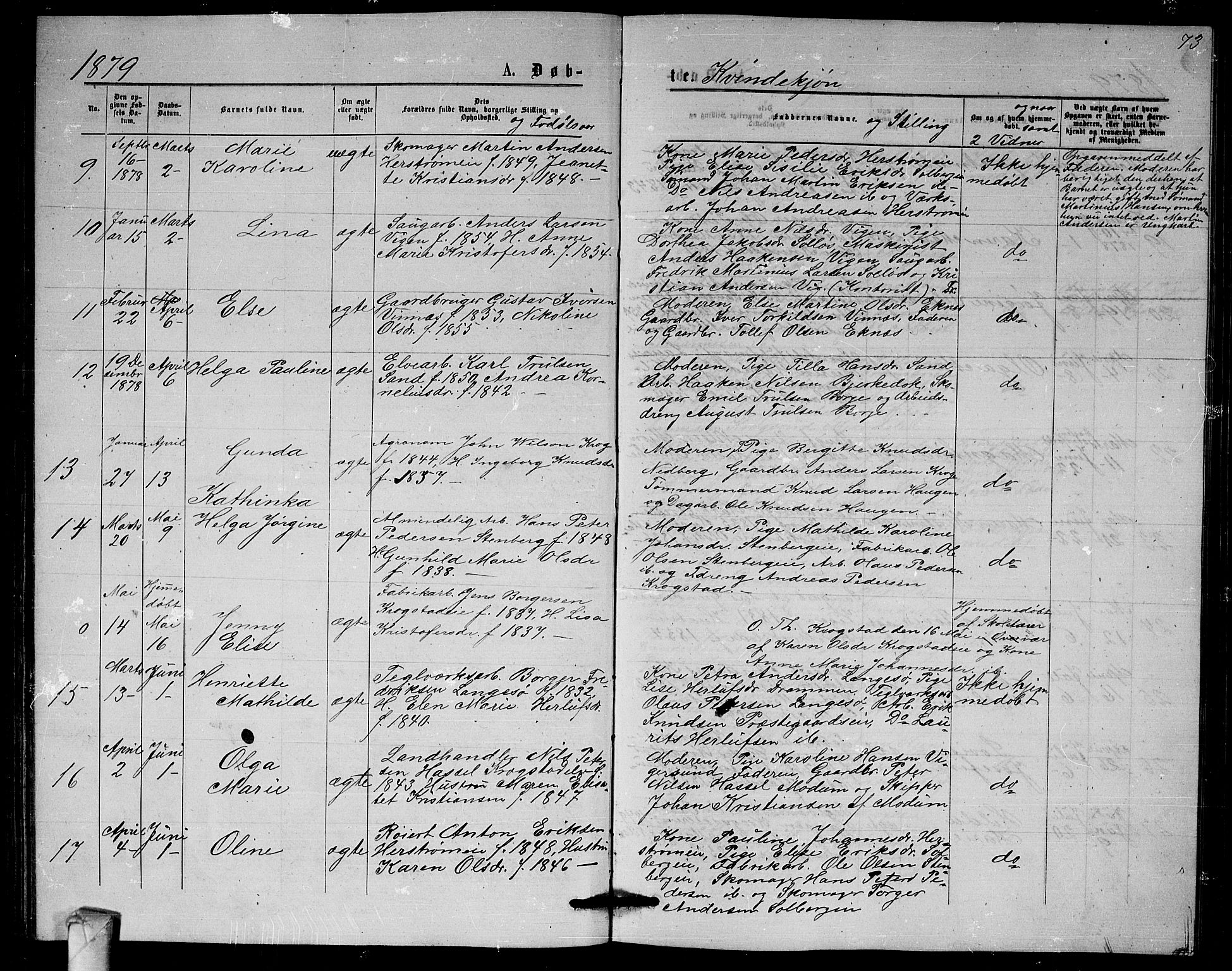 Nedre Eiker kirkebøker, SAKO/A-612/G/Ga/L0001: Parish register (copy) no. 1, 1873-1880, p. 73