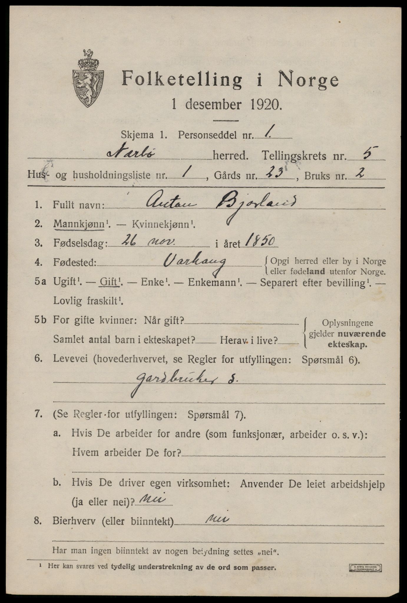 SAST, 1920 census for Nærbø, 1920, p. 3093