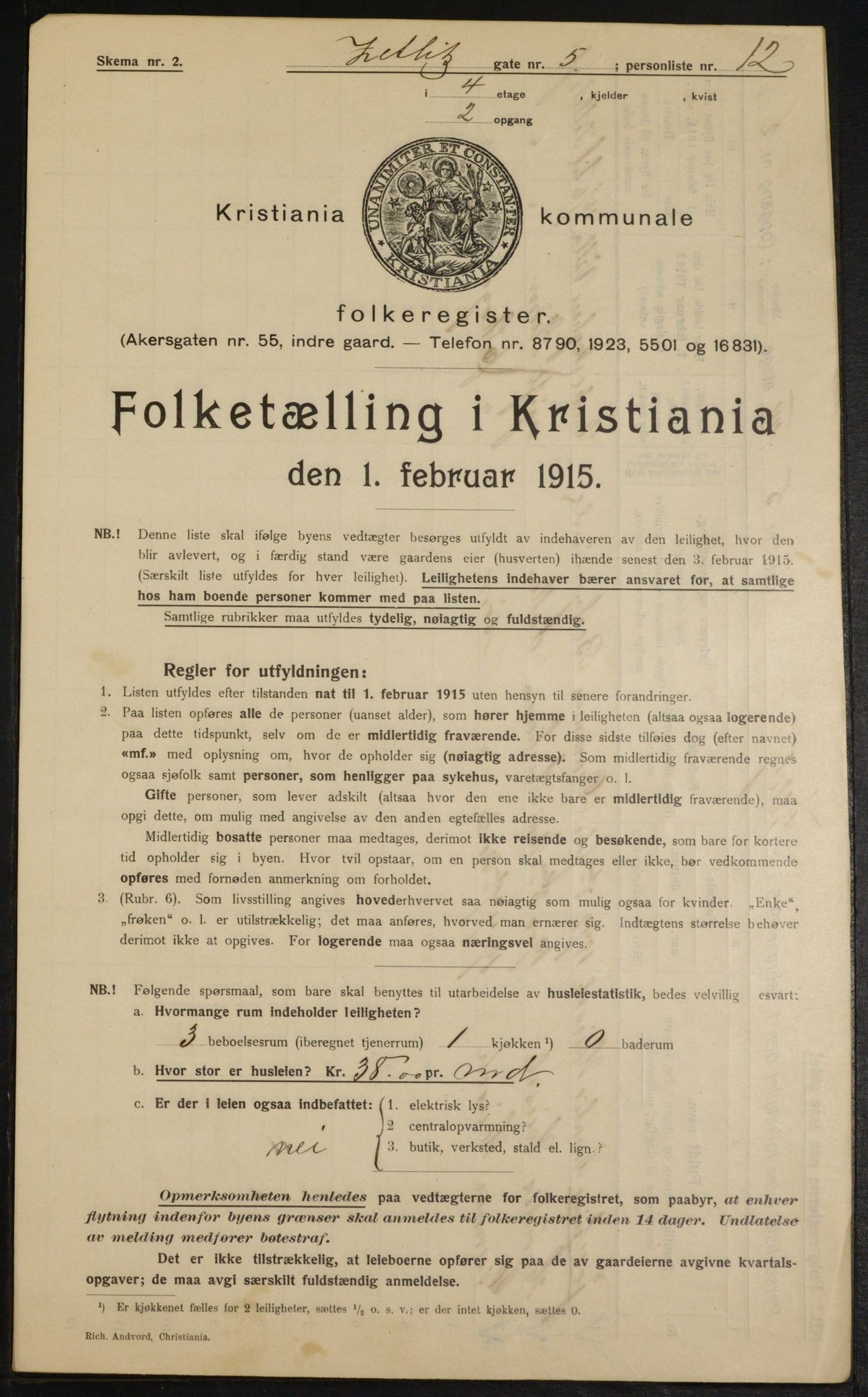 OBA, Municipal Census 1915 for Kristiania, 1915, p. 129273