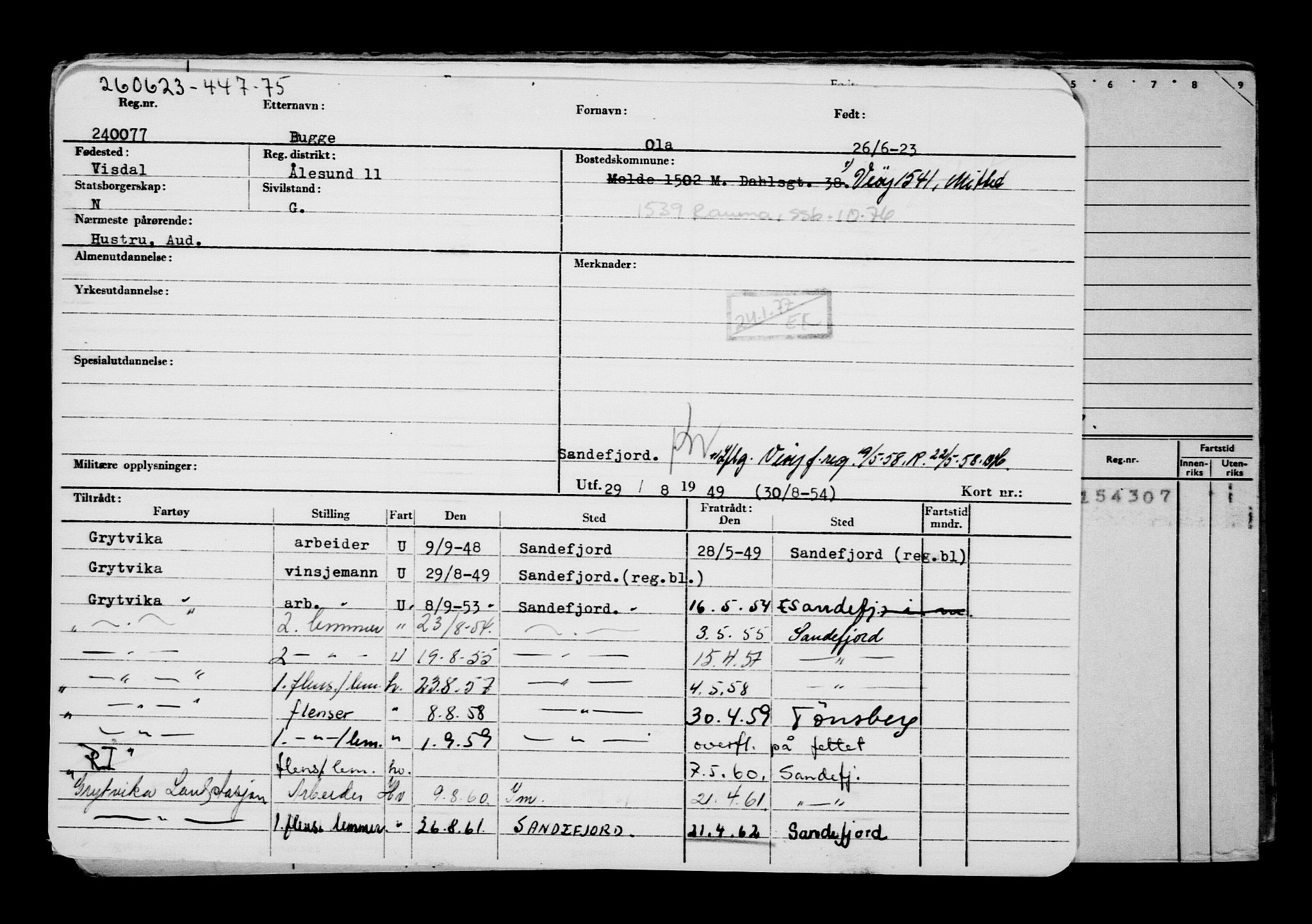 Direktoratet for sjømenn, RA/S-3545/G/Gb/L0220: Hovedkort, 1923, p. 405