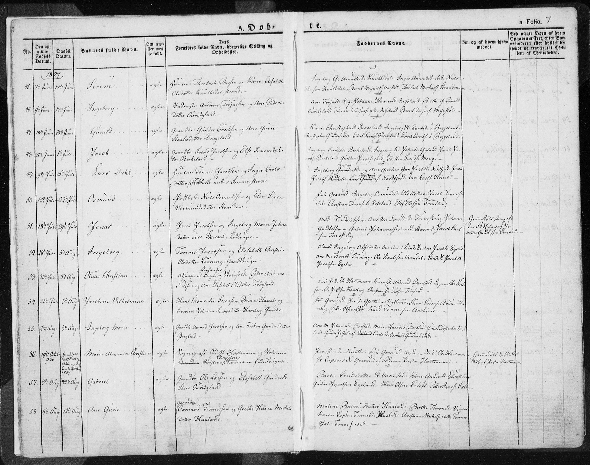 Sokndal sokneprestkontor, AV/SAST-A-101808: Parish register (official) no. A 7.1, 1826-1842, p. 7