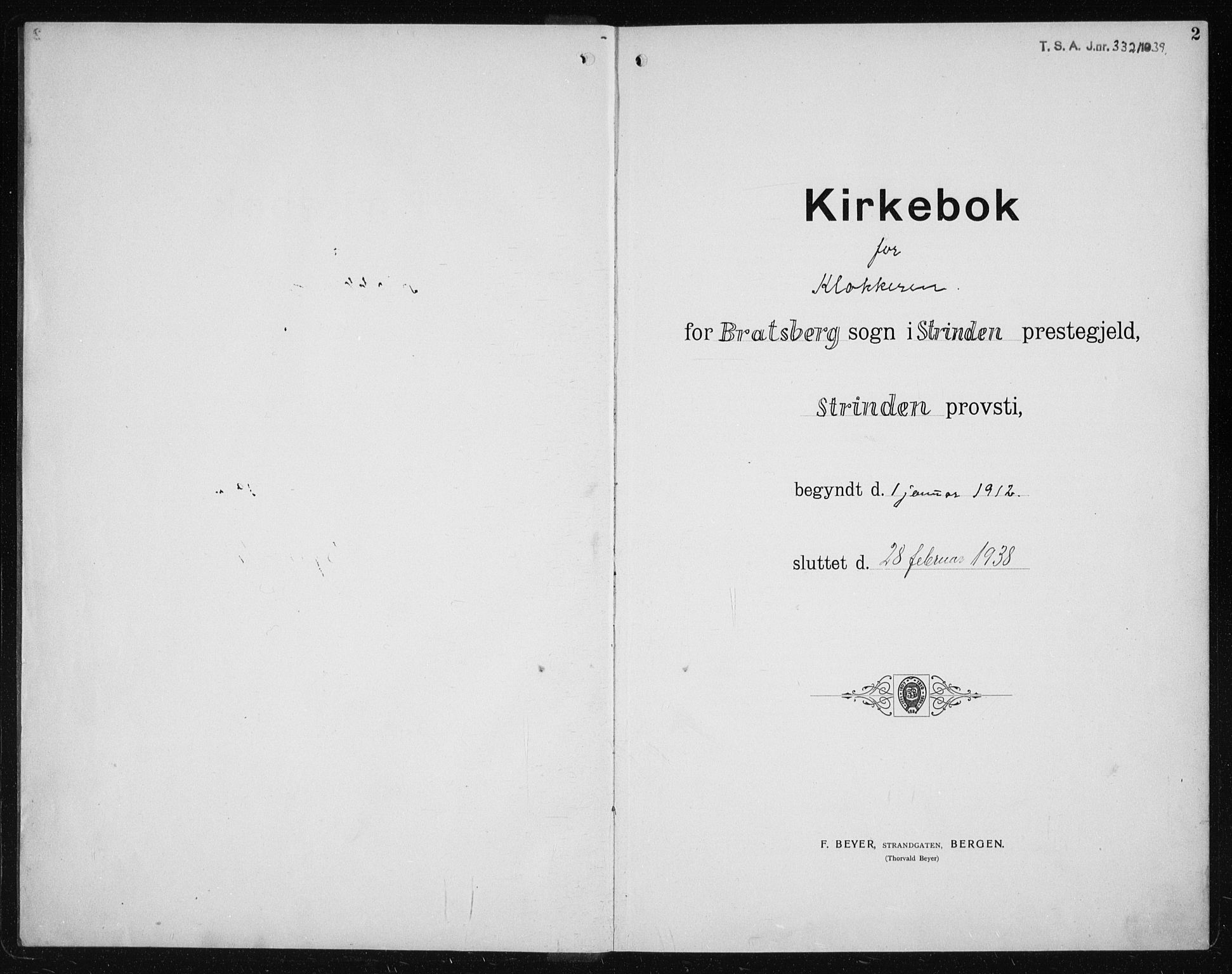 Ministerialprotokoller, klokkerbøker og fødselsregistre - Sør-Trøndelag, SAT/A-1456/608/L0342: Parish register (copy) no. 608C08, 1912-1938, p. 2
