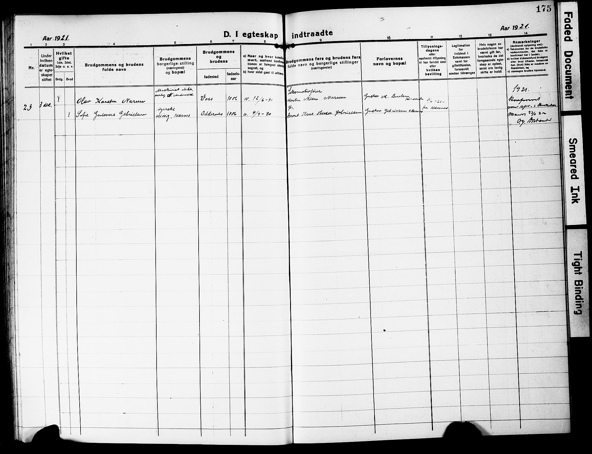 Mandal sokneprestkontor, SAK/1111-0030/F/Fb/Fbc/L0001: Parish register (copy) no. B 1, 1918-1931, p. 175