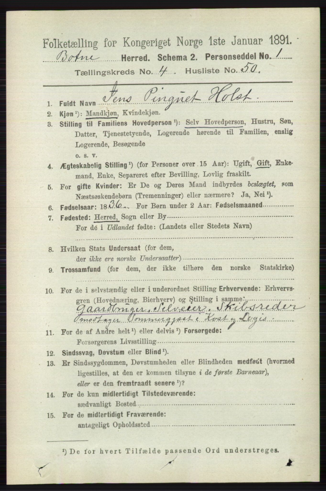 RA, 1891 census for 0715 Botne, 1891, p. 1887