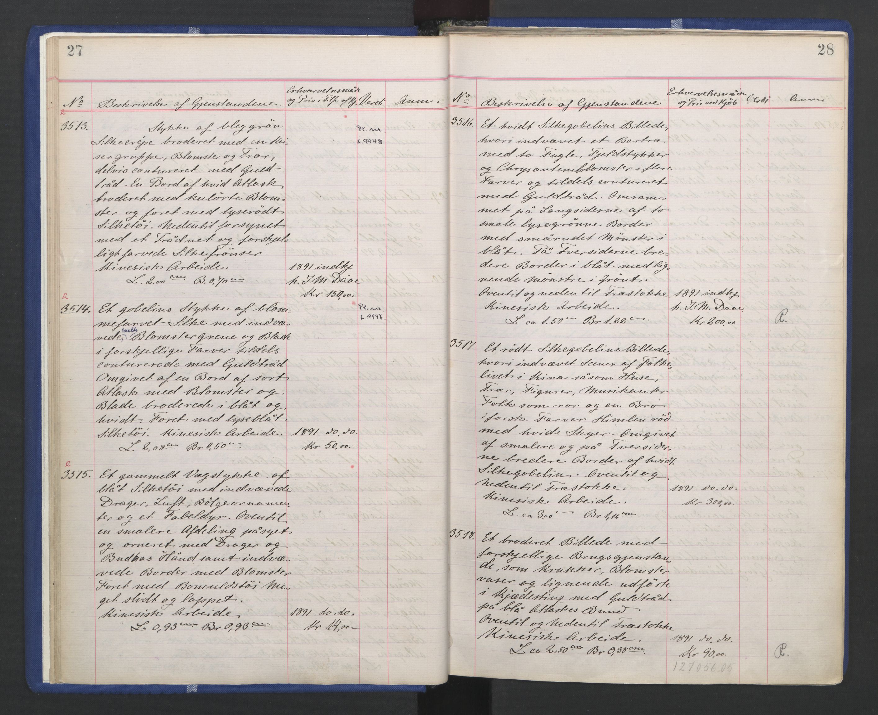 Kunstindustrimuseet i Oslo, NMFK/KIM-1001/A/Ae/L0003: Protokoll 3391-4609. Kunstindustrimuseets samlinger, 1889-1894, p. 18