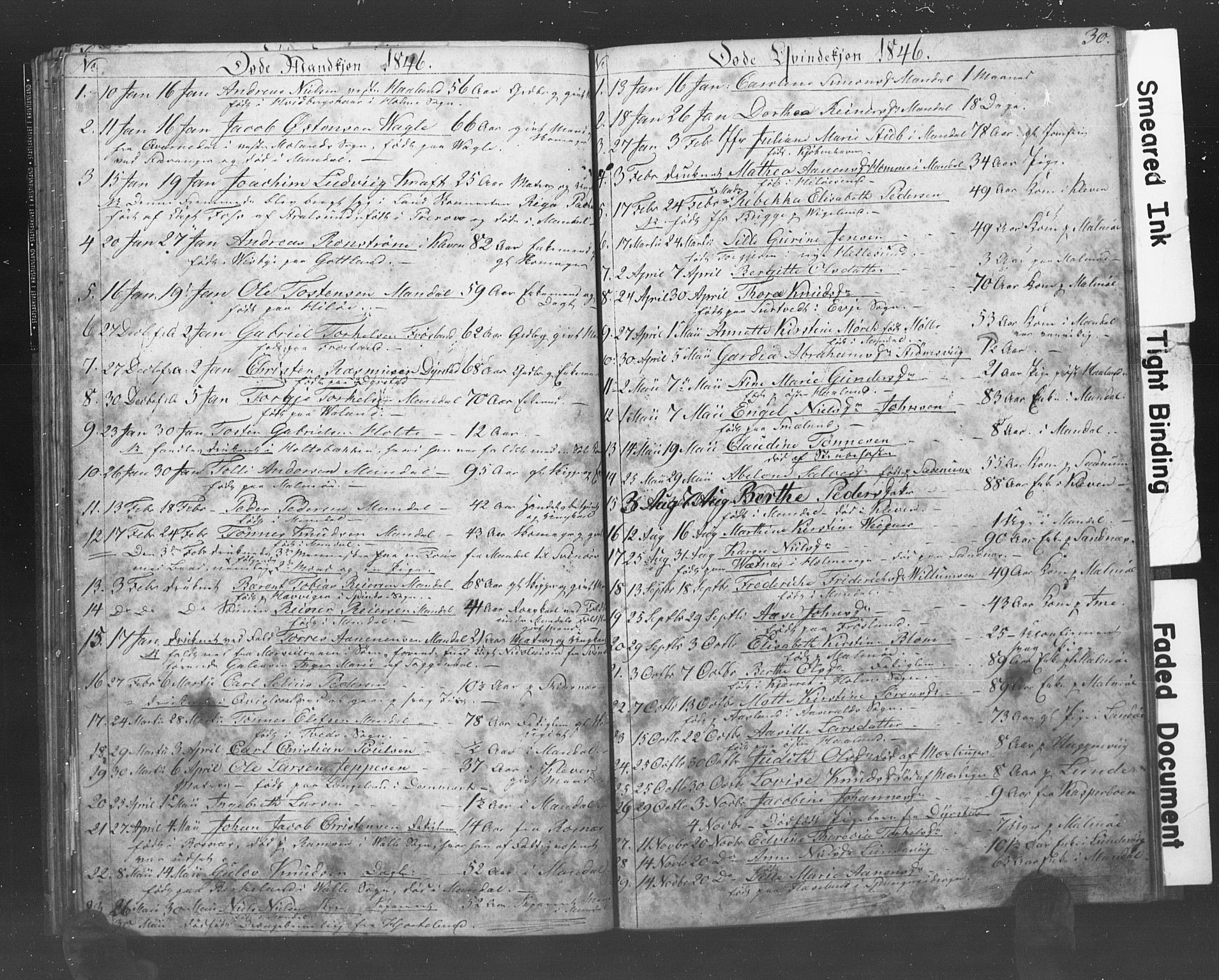 Mandal sokneprestkontor, SAK/1111-0030/F/Fb/Fba/L0006: Parish register (copy) no. B 1F, 1846-1849, p. 30