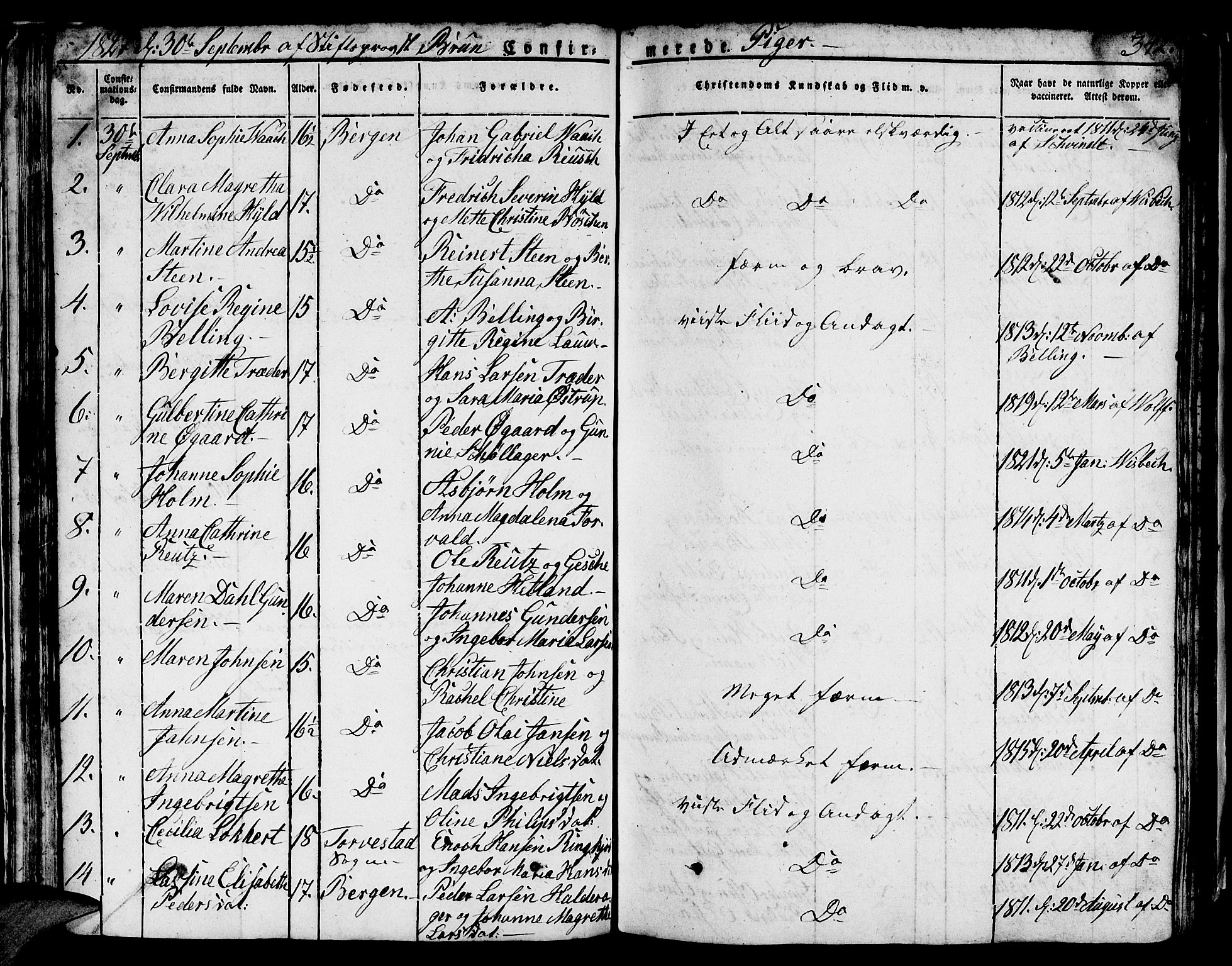 Domkirken sokneprestembete, AV/SAB-A-74801/H/Hab/L0002: Parish register (copy) no. A 2, 1821-1839, p. 342