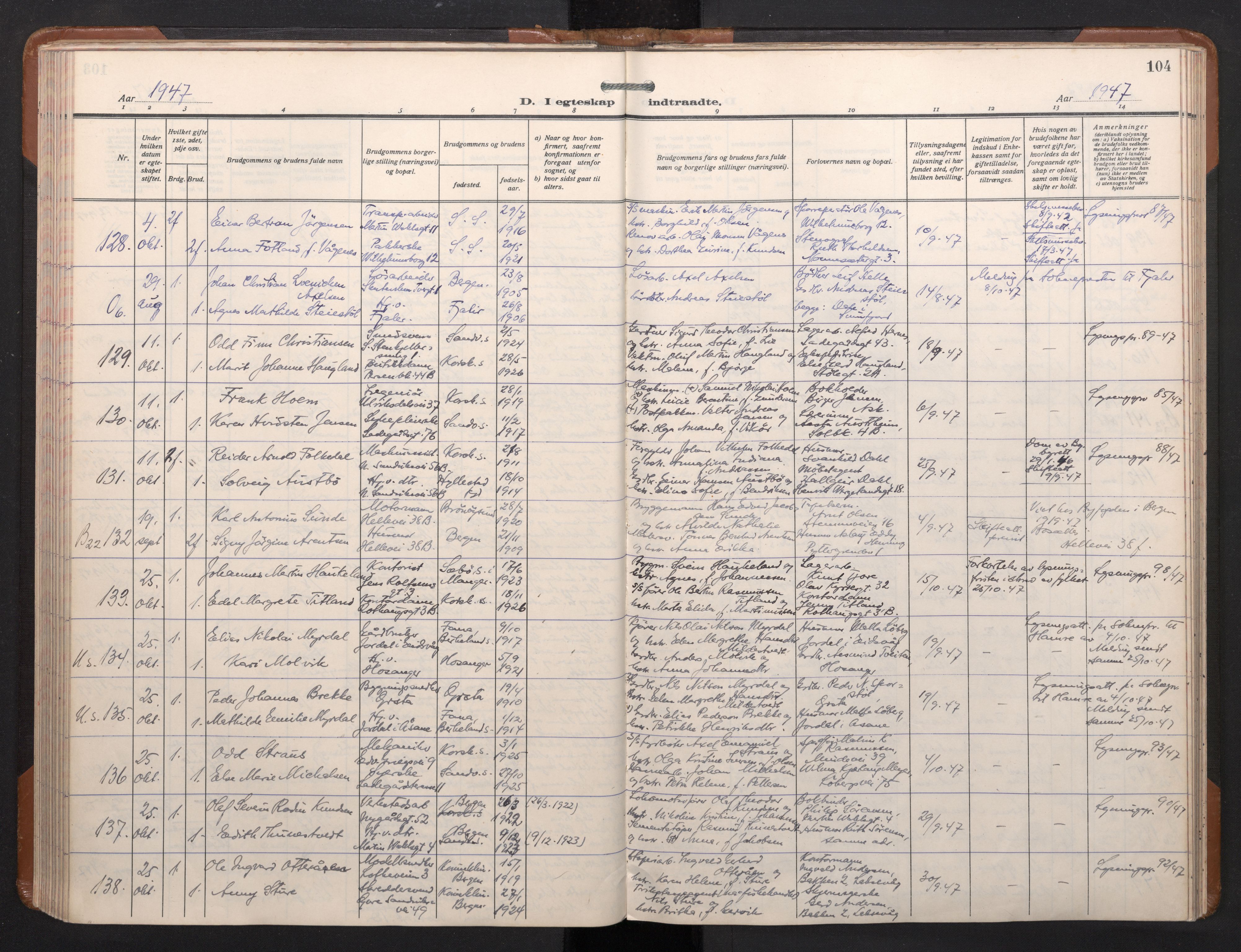 Sandviken Sokneprestembete, AV/SAB-A-77601/H/Ha/L0017: Parish register (official) no. D 4, 1940-1954, p. 104