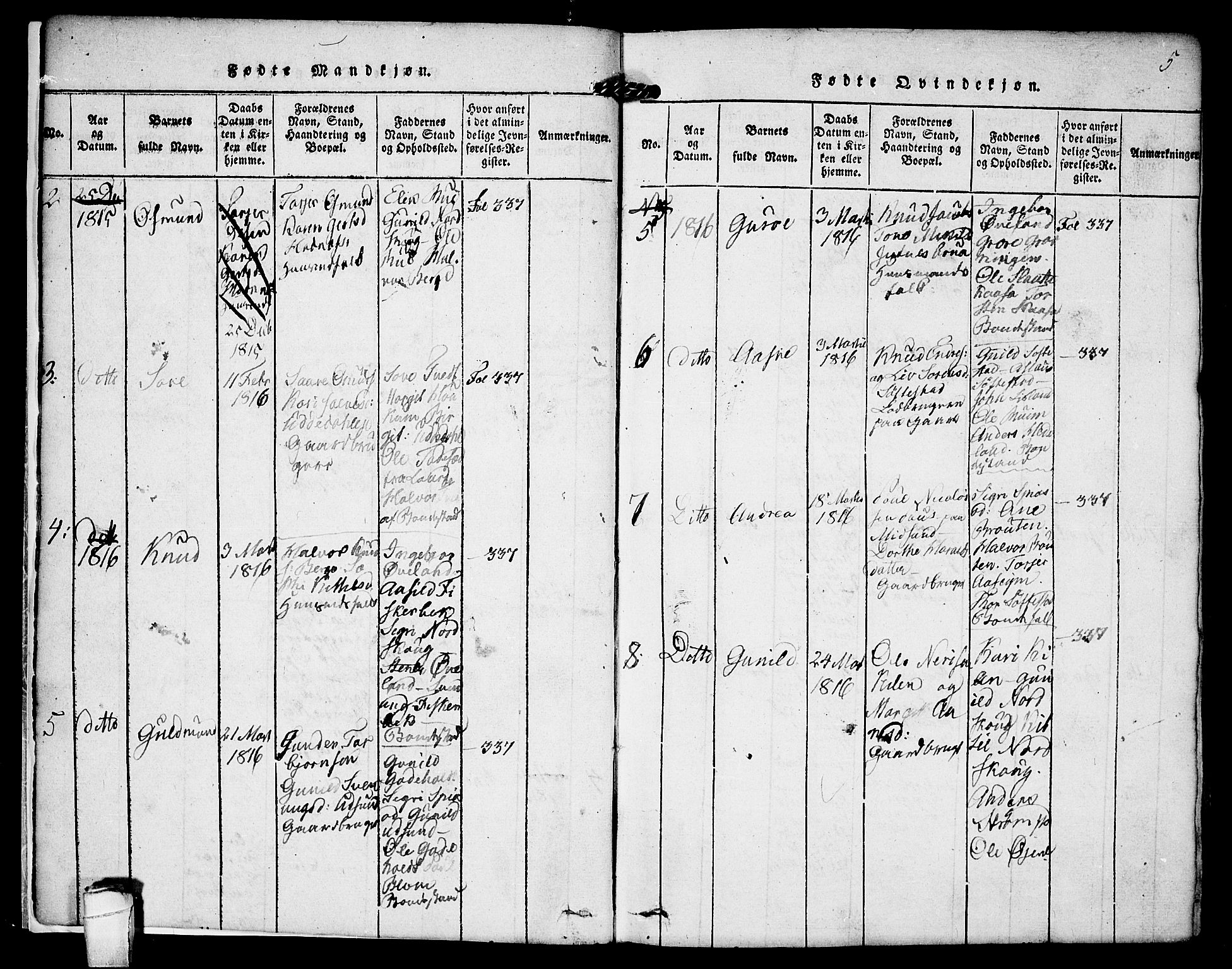 Kviteseid kirkebøker, SAKO/A-276/F/Fa/L0005: Parish register (official) no. I 5, 1815-1836, p. 5