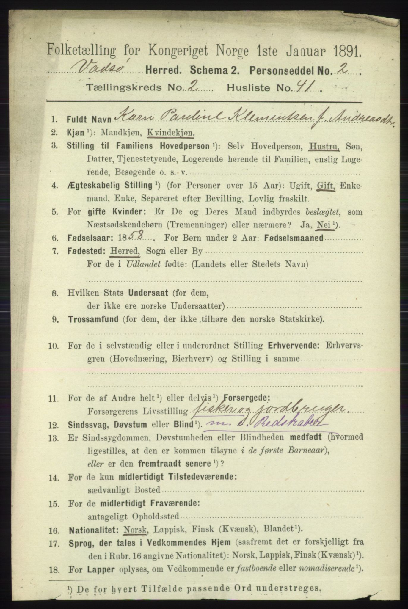 RA, 1891 census for 2029 Vadsø, 1891, p. 717