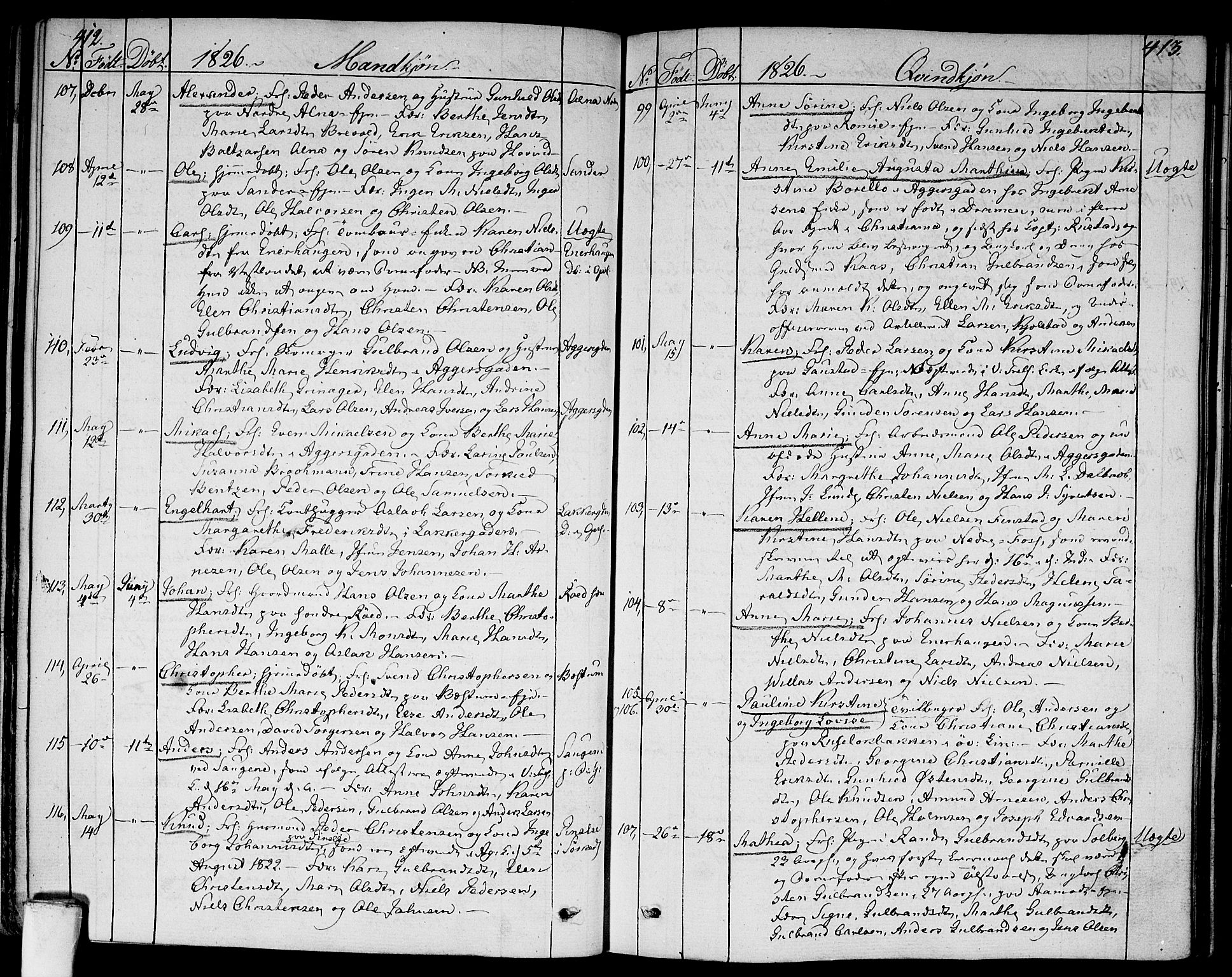 Aker prestekontor kirkebøker, SAO/A-10861/F/L0012: Parish register (official) no. 12, 1819-1828, p. 412-413