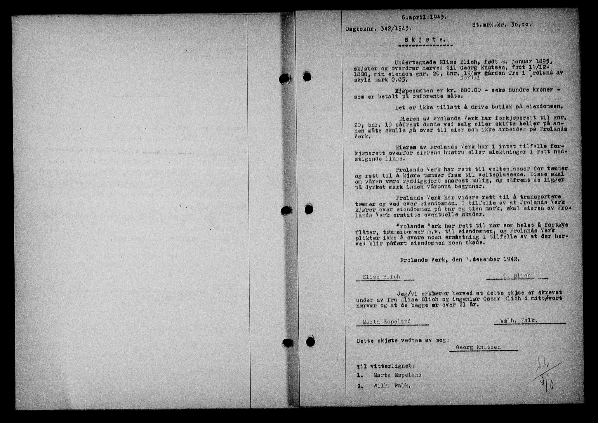 Nedenes sorenskriveri, SAK/1221-0006/G/Gb/Gba/L0050: Mortgage book no. A-IV, 1942-1943, Diary no: : 342/1943